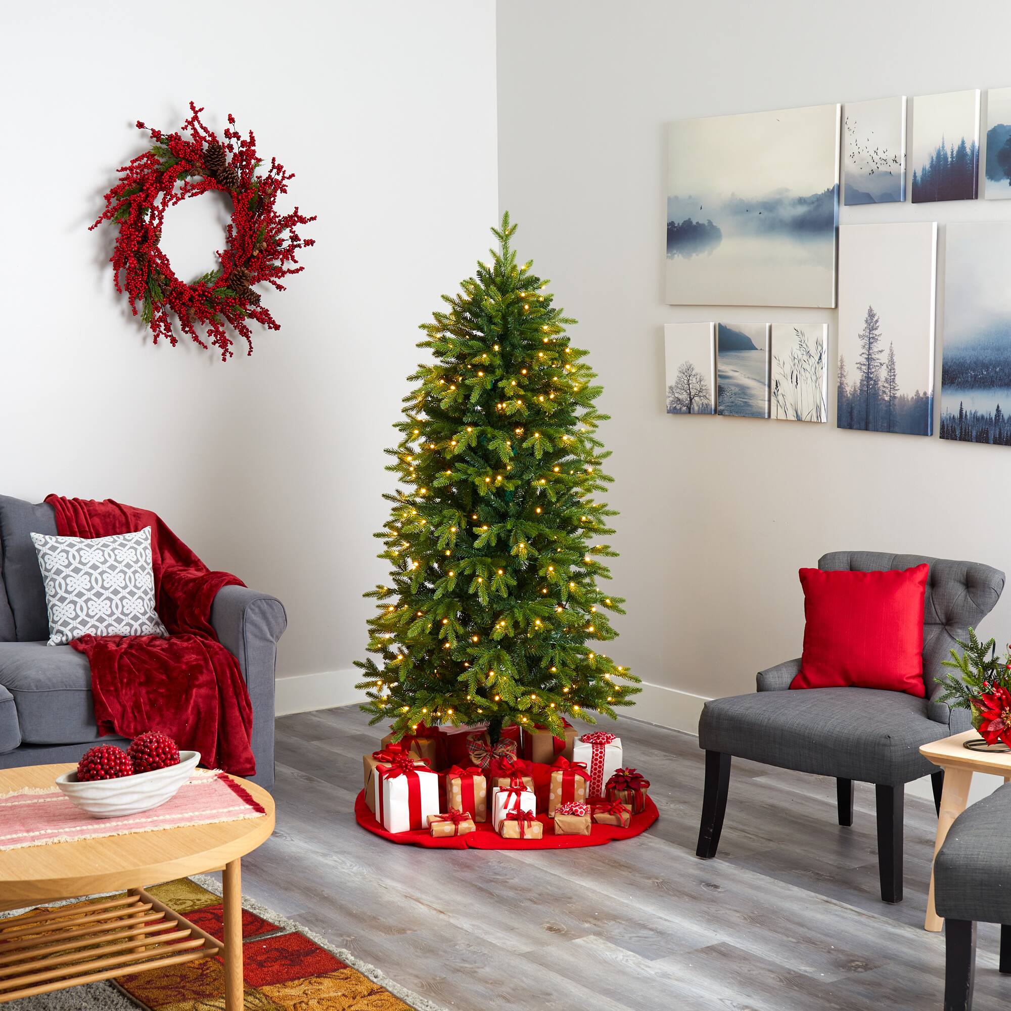 6ft. Pre-Lit Belgium Fir Artificial Christmas Tree, Clear LED Lights