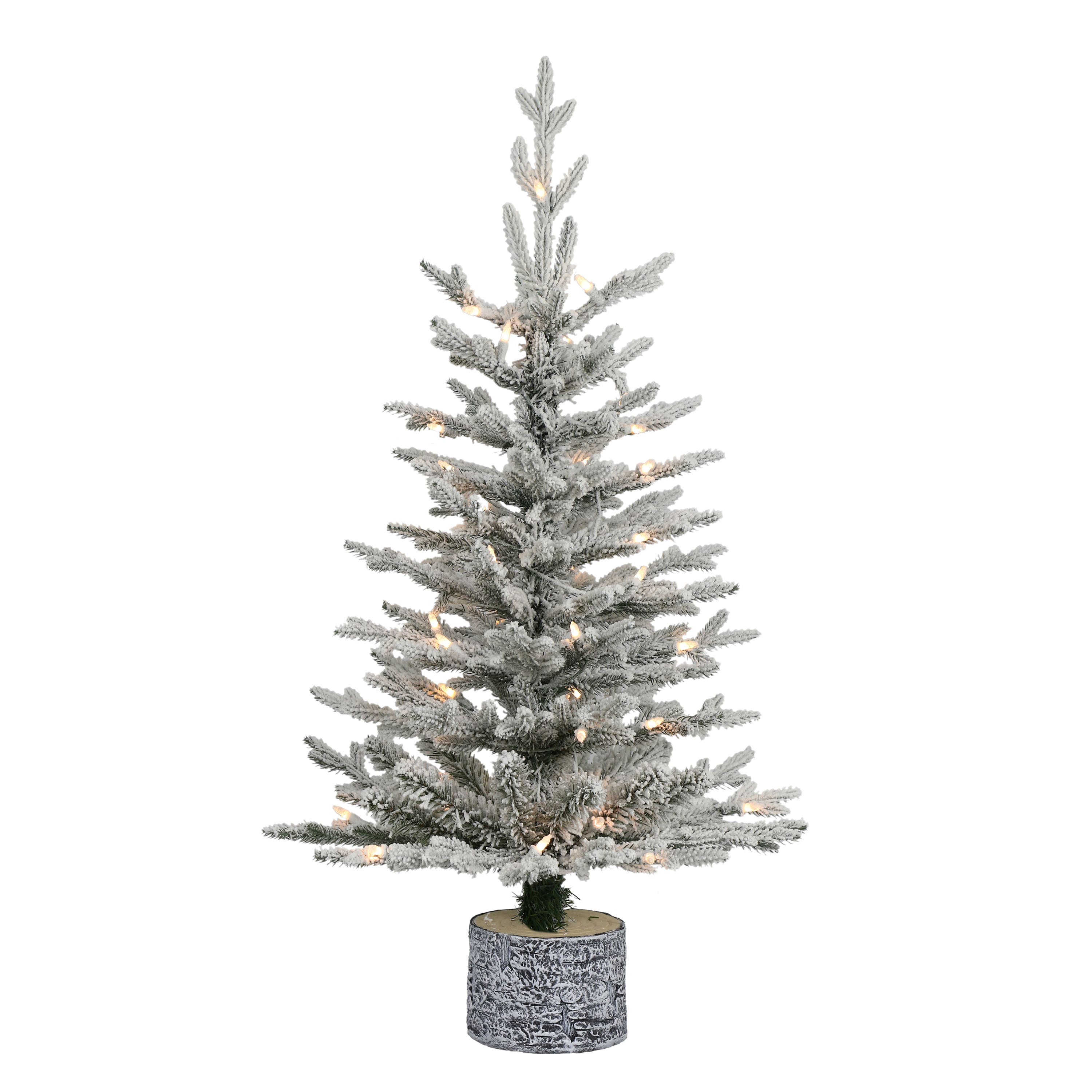 3ft. Pre-Lit Flocked Arctic Fir Tree, Warm White LED Lights 