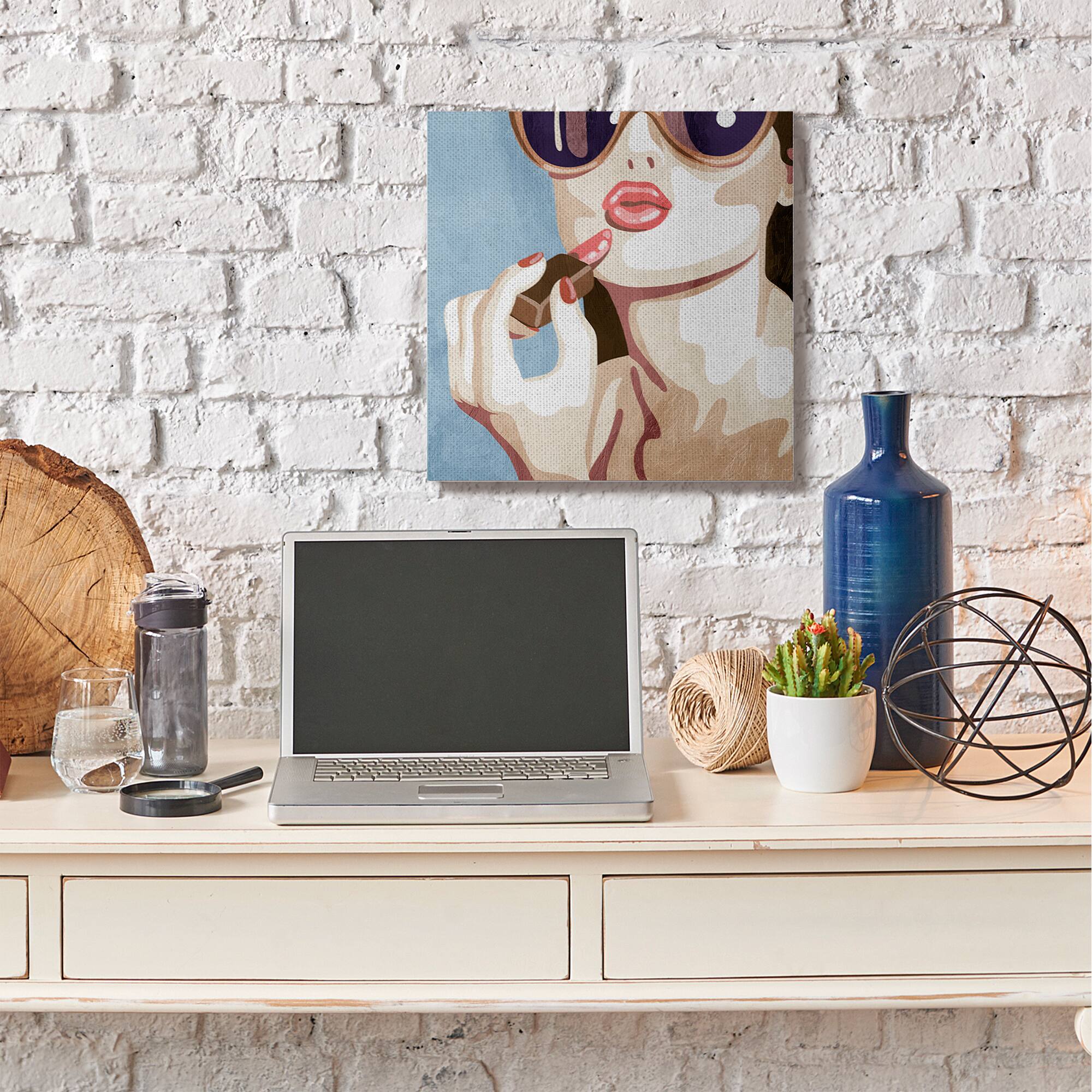 Stupell Industries Fashion Designer Lips Kiss Blue Painting Canvas Wall Art