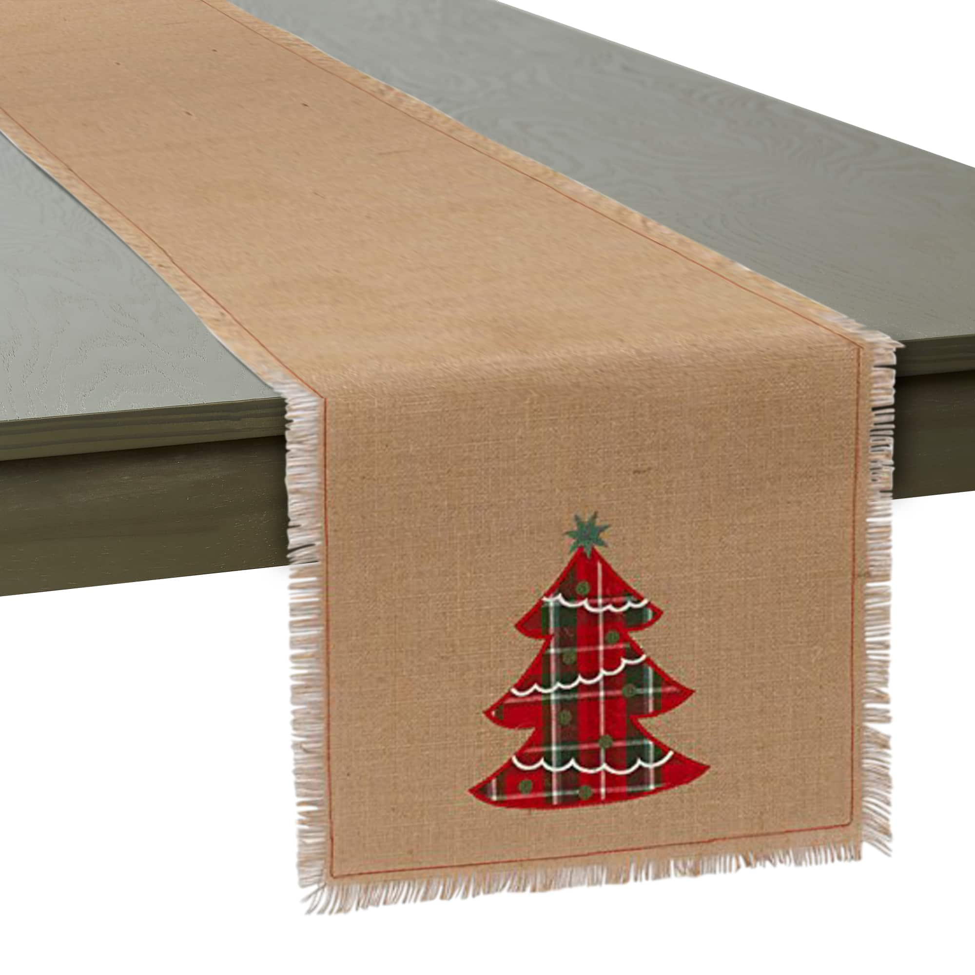 DII&#xAE; 72&#x22; Embroidered Tree Burlap Table Runner