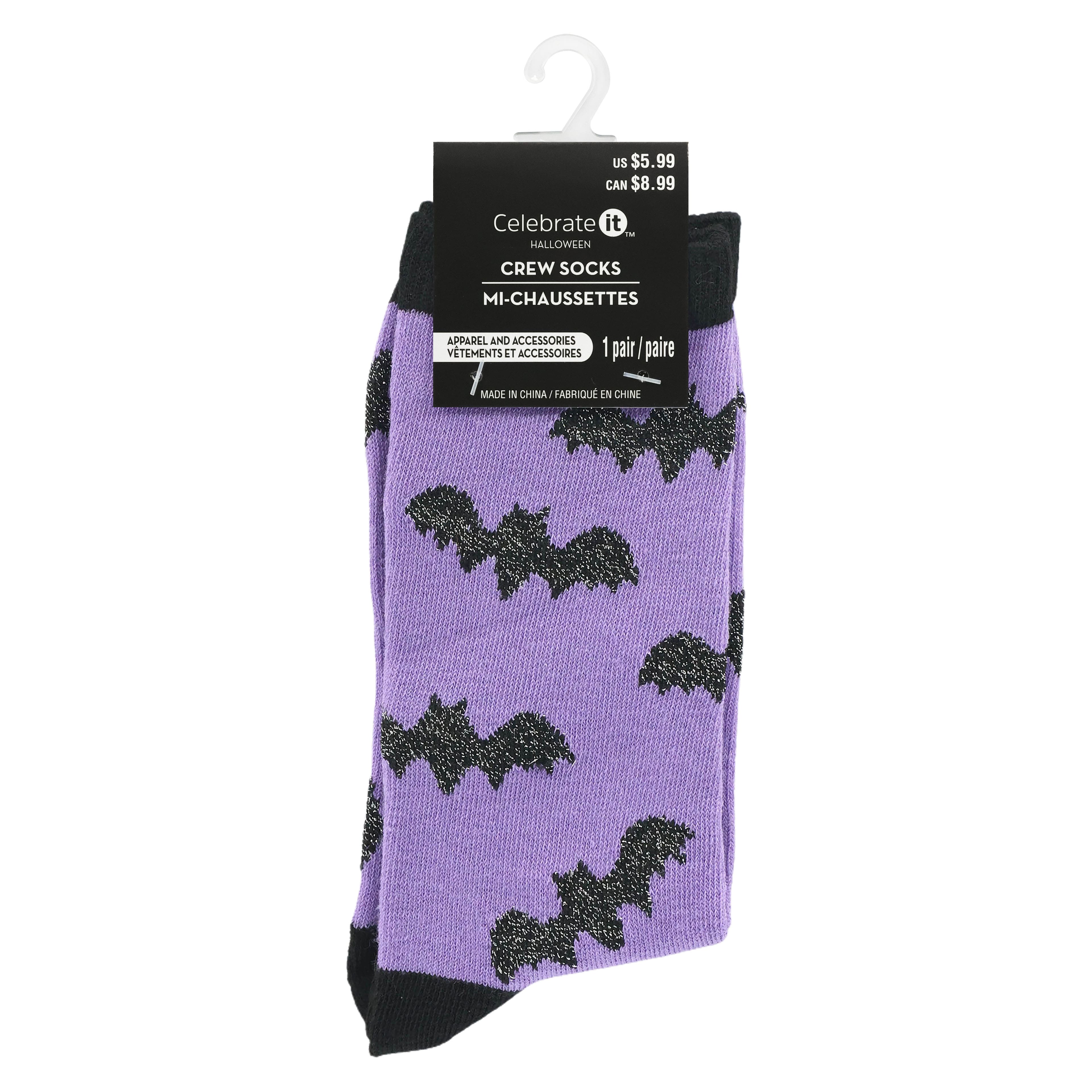 Purple &#x26; Black Bat Crew Socks by Celebrate It&#x2122;