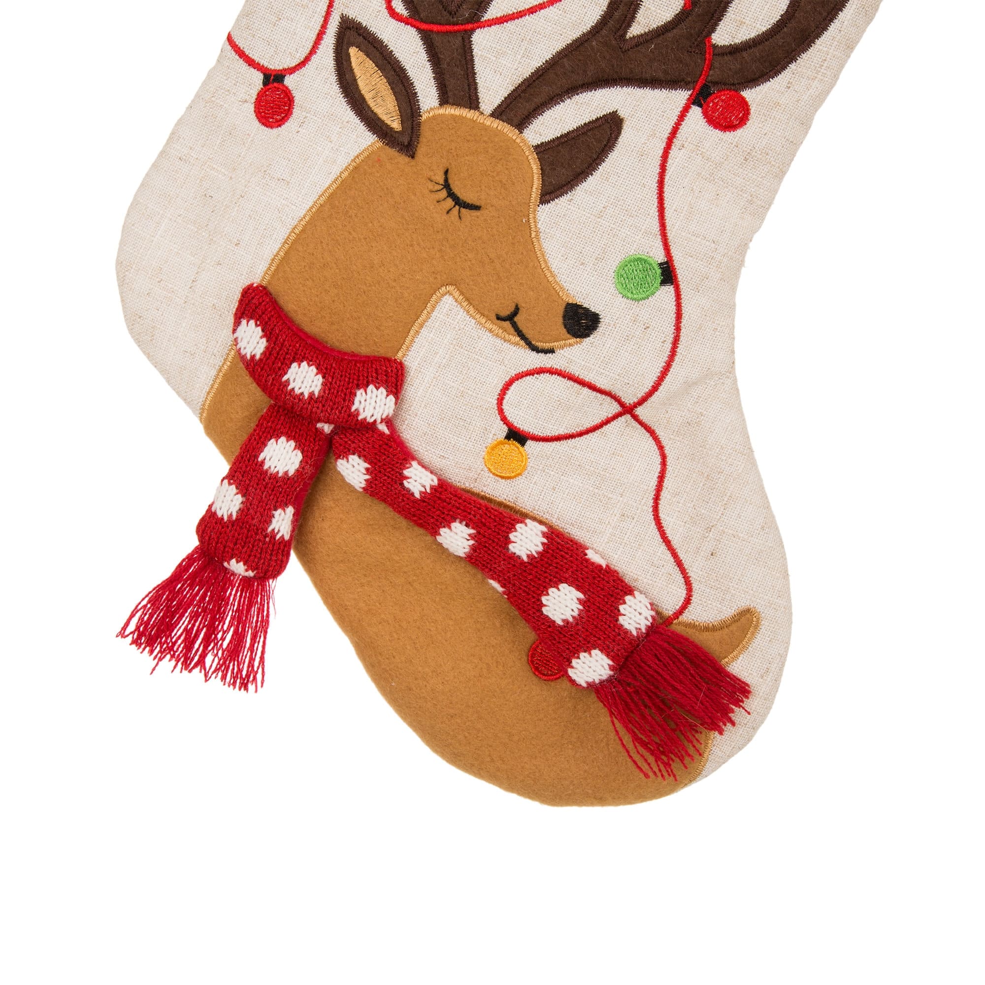Glitzhome&#xAE; LED Embroidered Linen Christmas Stocking &#x26; Tree Skirt Set
