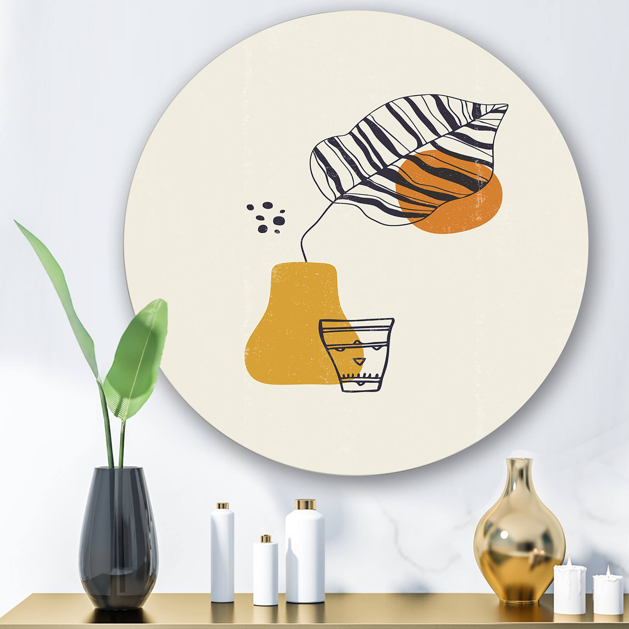 Designart - Botanical Minimalist Leaf With Abstract Shapes III