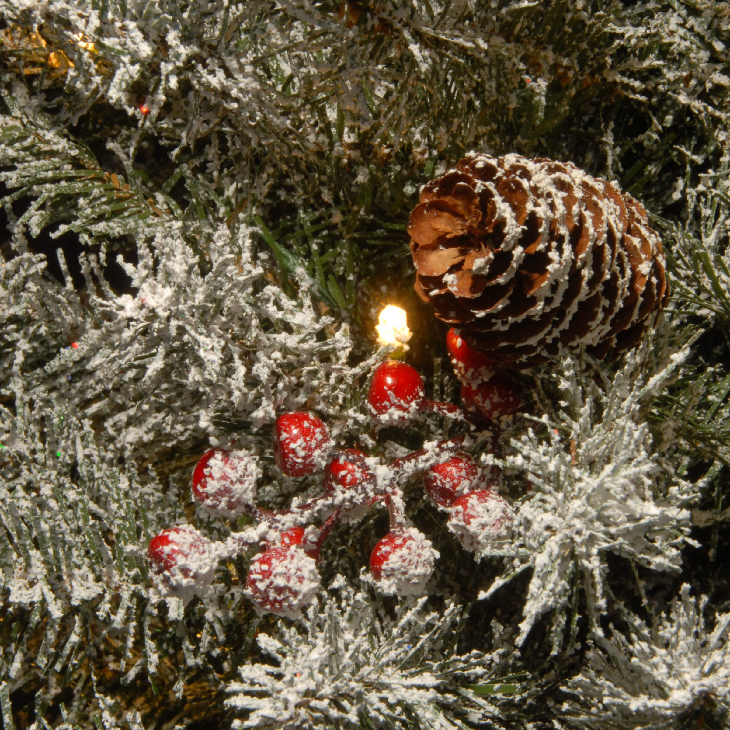 32&#x22; Snowy Dunhill&#xAE; Fir Double Sided Snowflake with Pine Cones, Red Berries &#x26; Warm White LED Lights