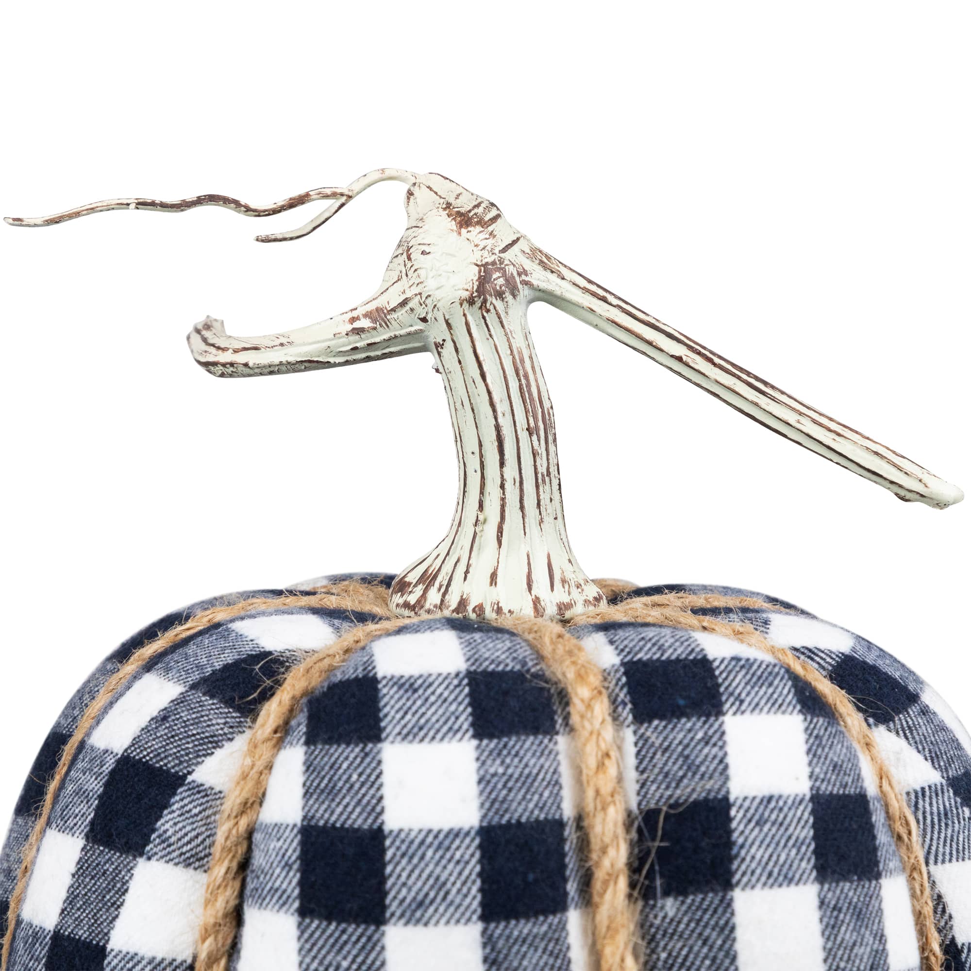 Dark Blue & White Plaid Fall Harvest Tabletop Pumpkin