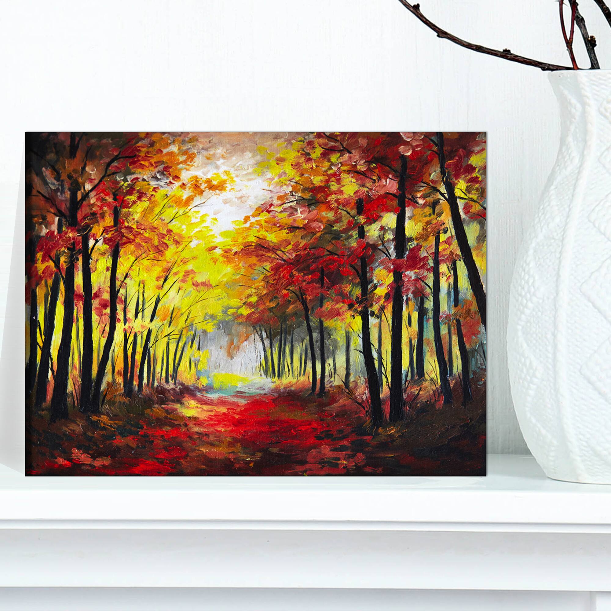 Designart - Walk Through Autumn Forest - Landscape Art Print Canvas