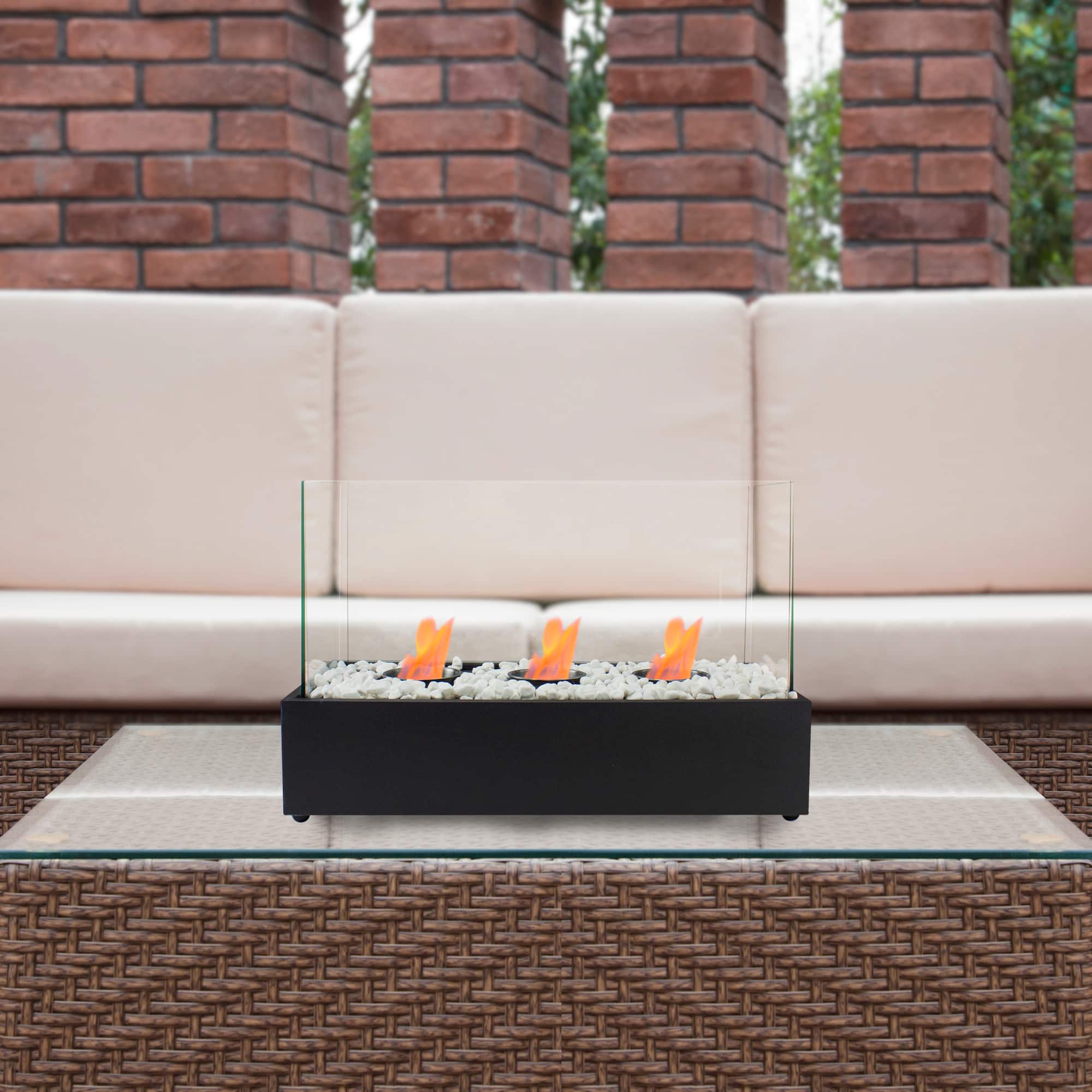 17.75" Bio Ethanol Ventless Portable Tabletop Triple Fireplace with Flame Guard