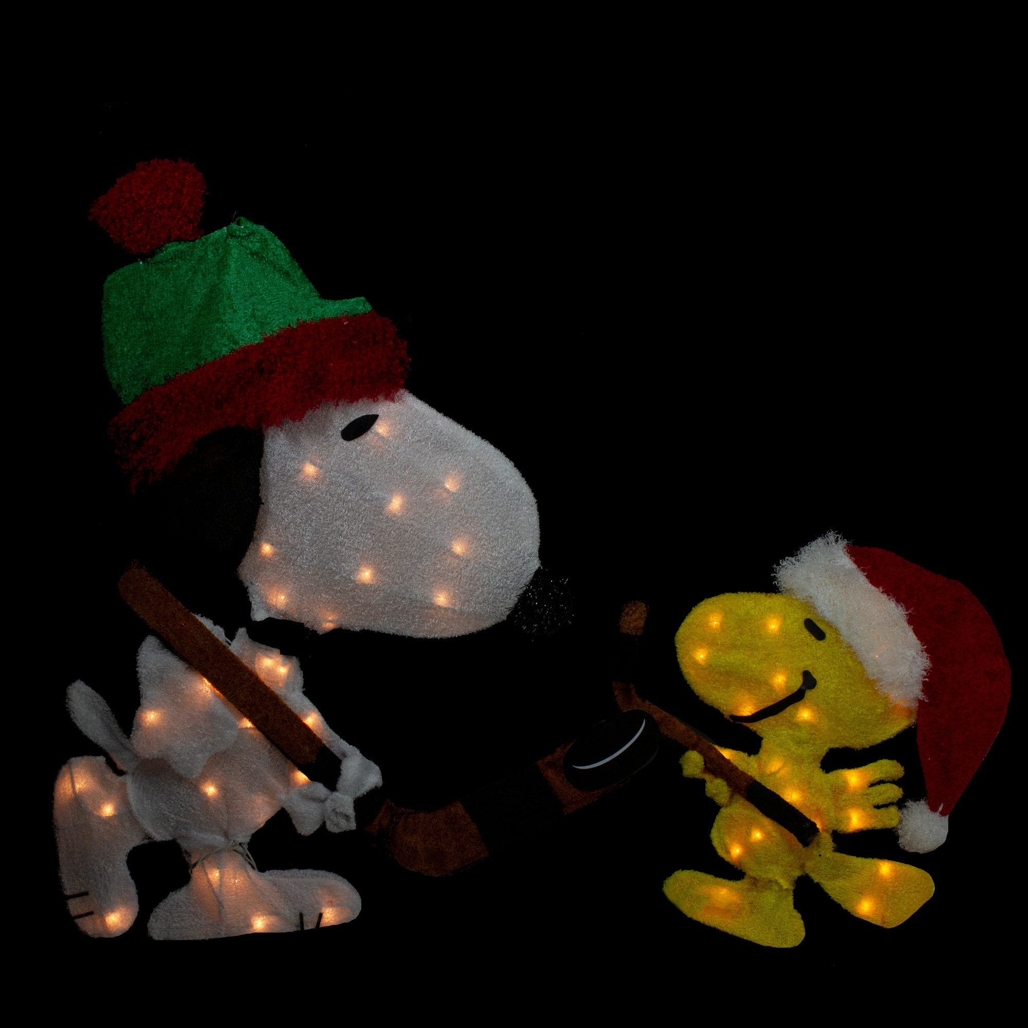 28&#x22; Lighted Snoopy &#x26; Woodstock Play Hockey Outdoor Christmas Yard Decoration