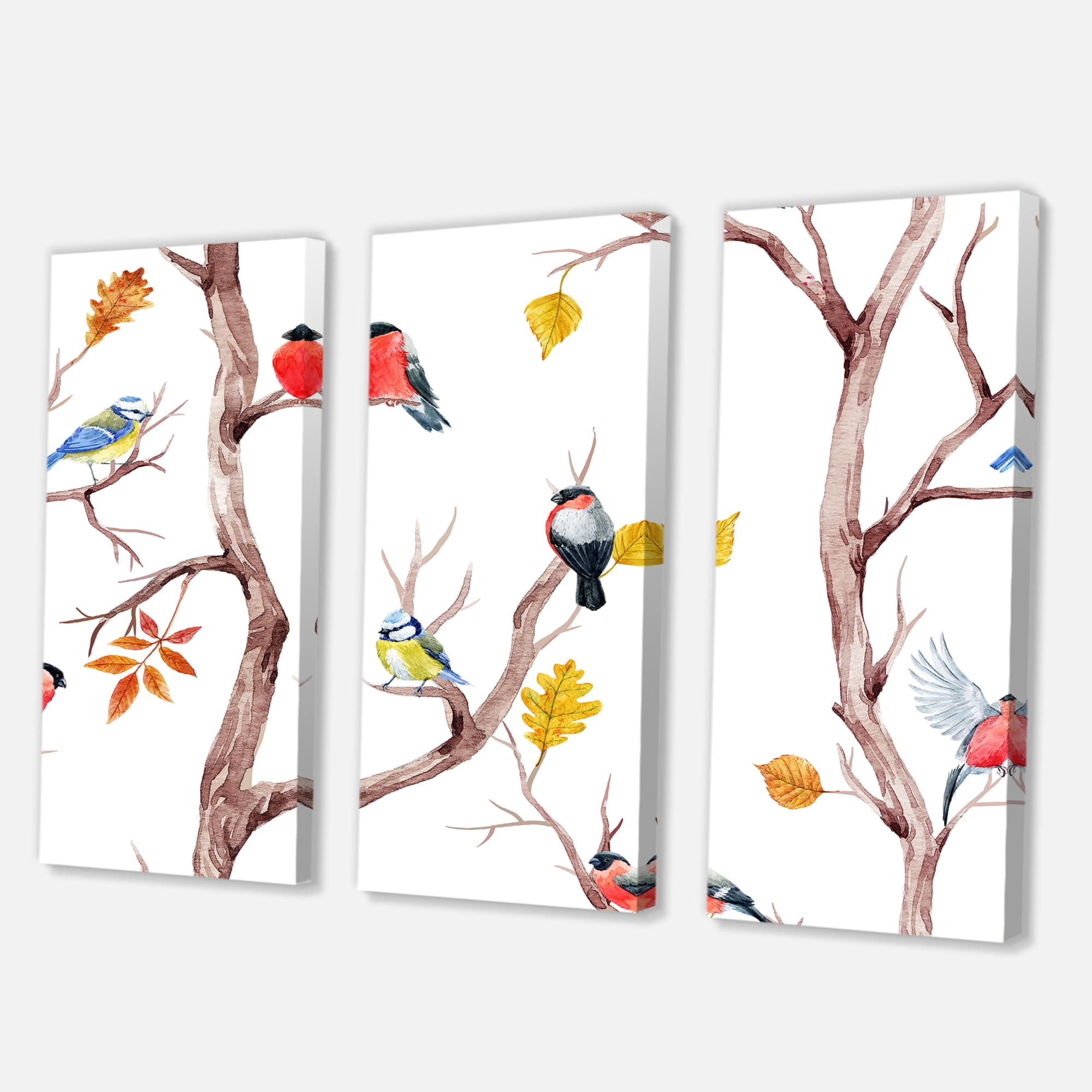 Designart - Fall Trees and Little Birds - Traditional Canvas Wall Art Print