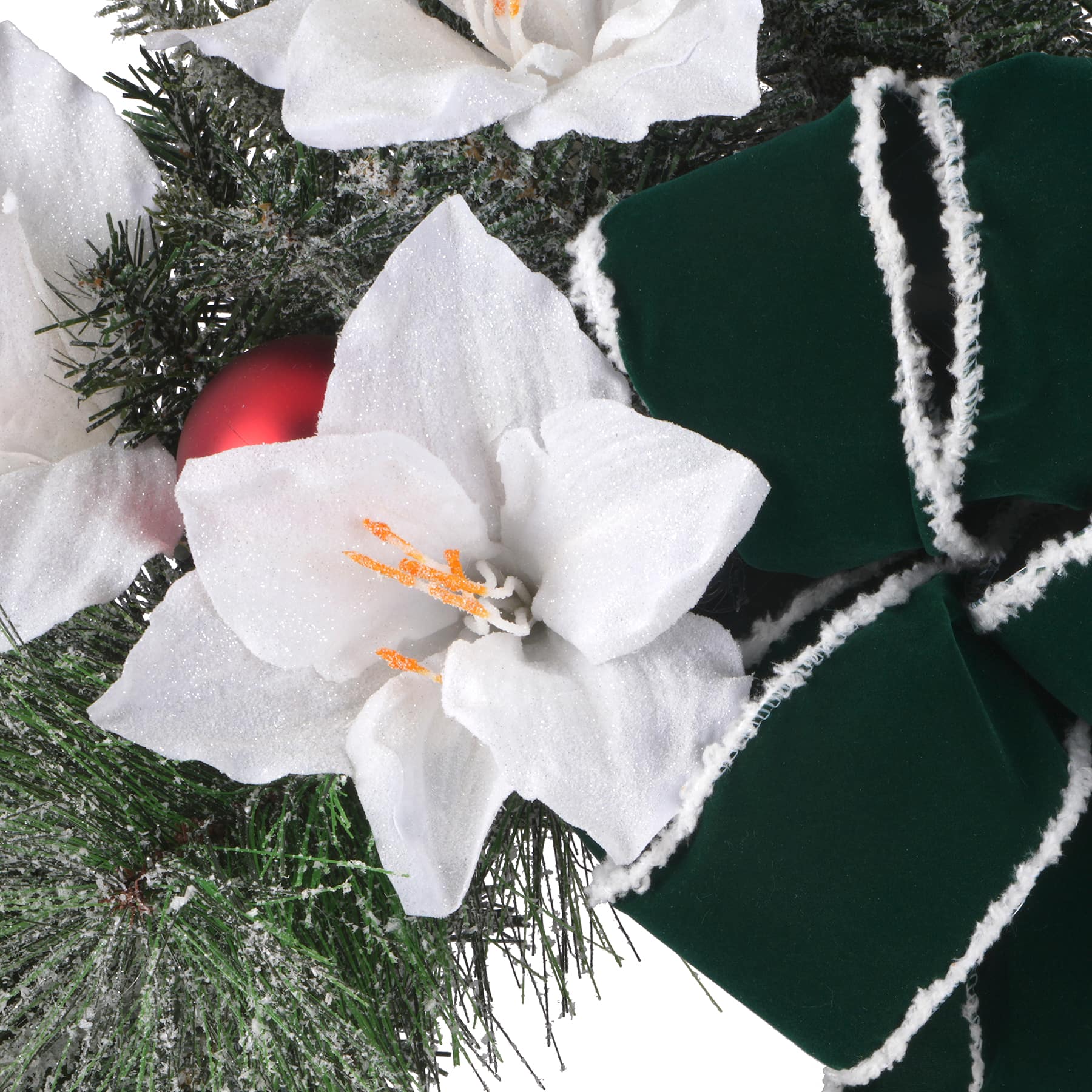 28" White & Green Amaryllis & Ornament Wreath by Ashland®