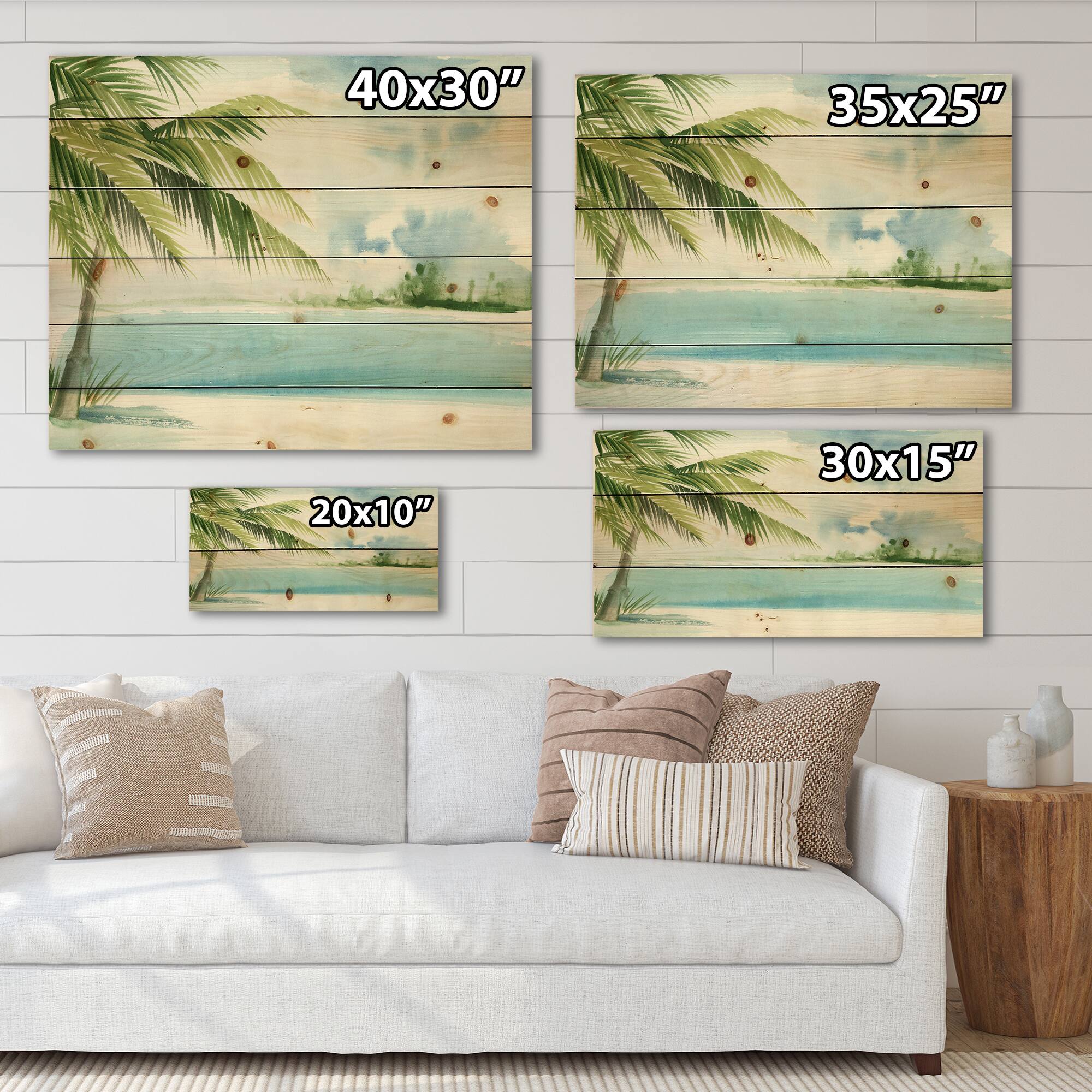 Designart - Palm Beach Resort At Dawn I - Nautical & Coastal Print on Natural Pine Wood