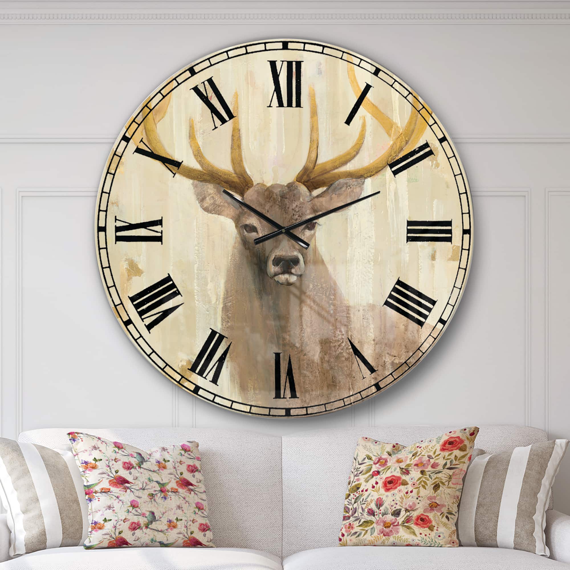 Designart 'Goldern Deer Iii Farmhouse Wall Clock