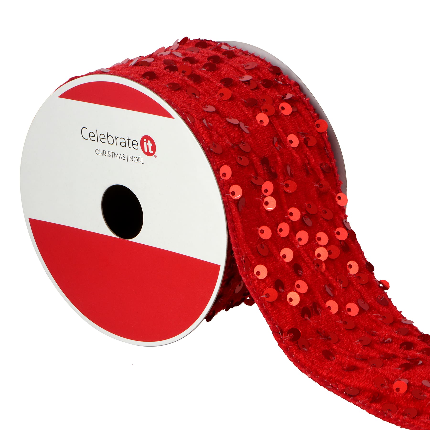 2.5&#x22; x 15ft. Red Sequins Embroidered Wired Ribbon by Celebrate It&#xAE;