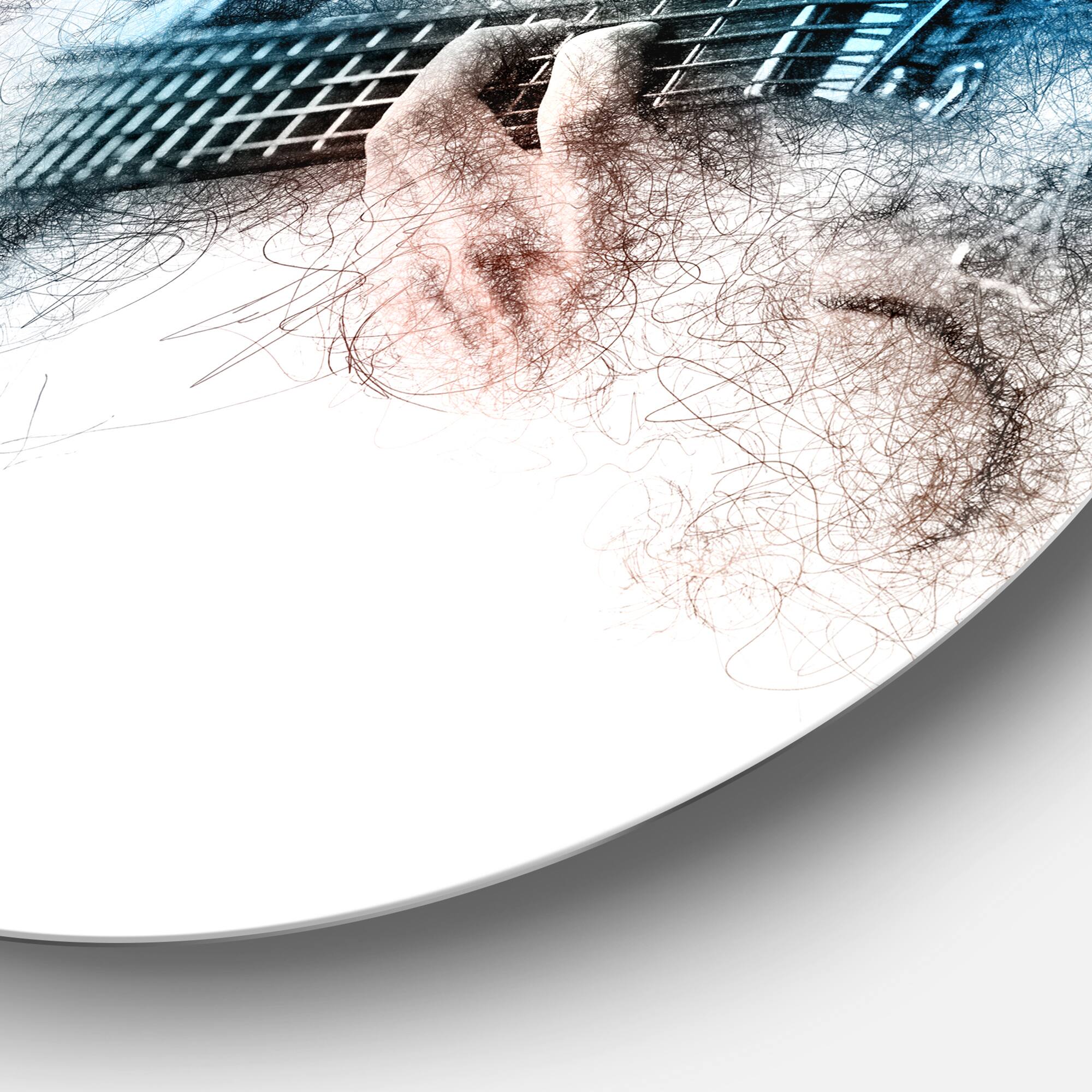 Designart - Man Playing A Guitar Watercolor' Contemporary Metal Circle Wall Art