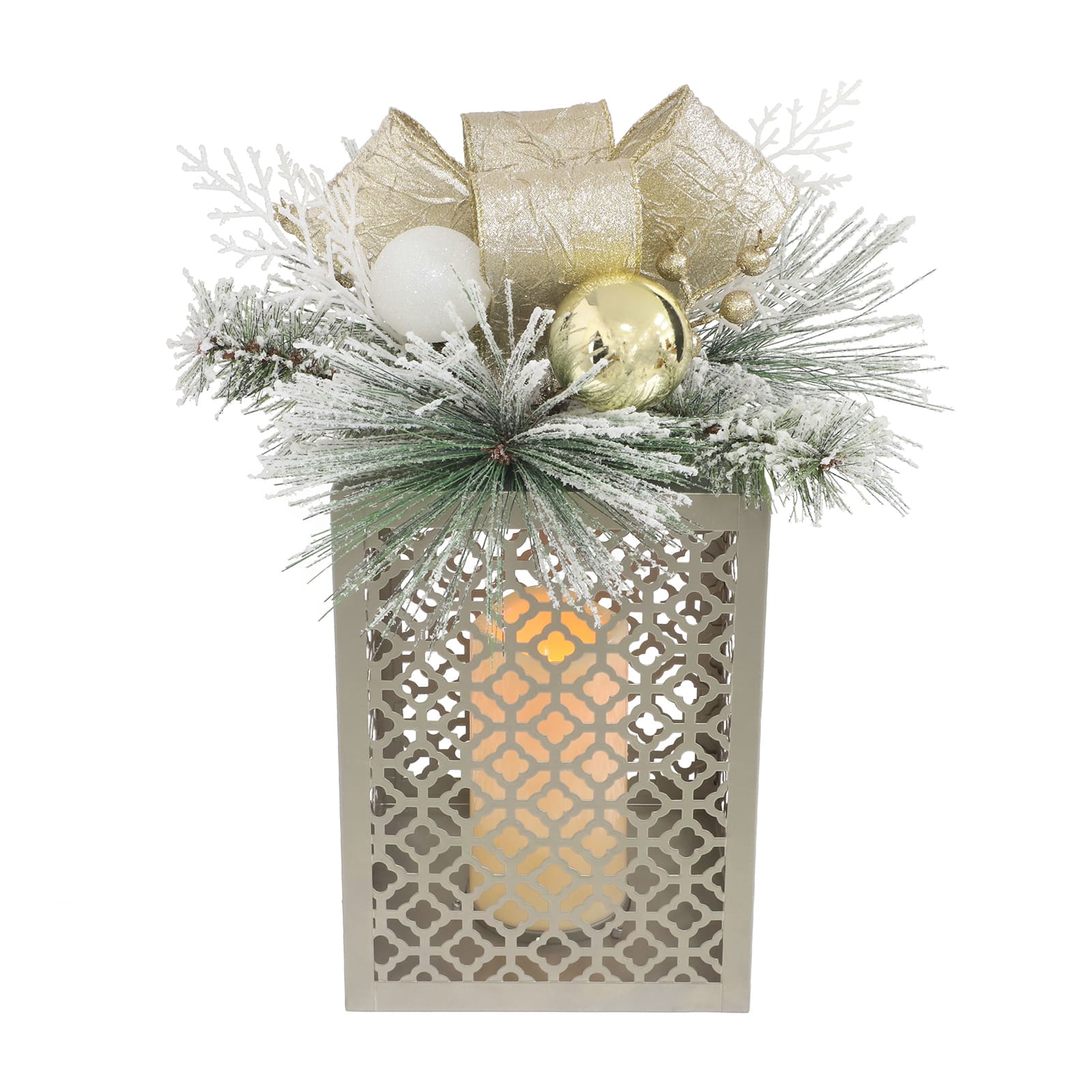 16&#x22; Snowy Pine &#x26; Ornament LED Lantern by Ashland&#xAE;