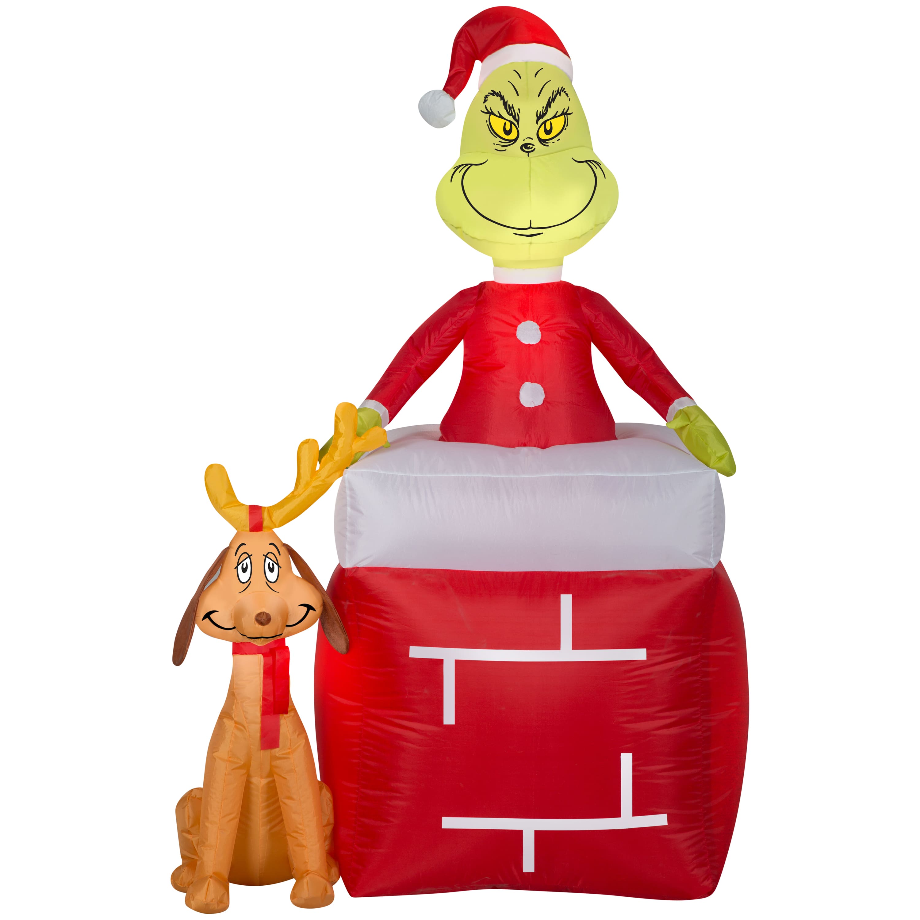 5.5ft. Airblown&#xAE; Inflatable Grinch In Chimney with Max
