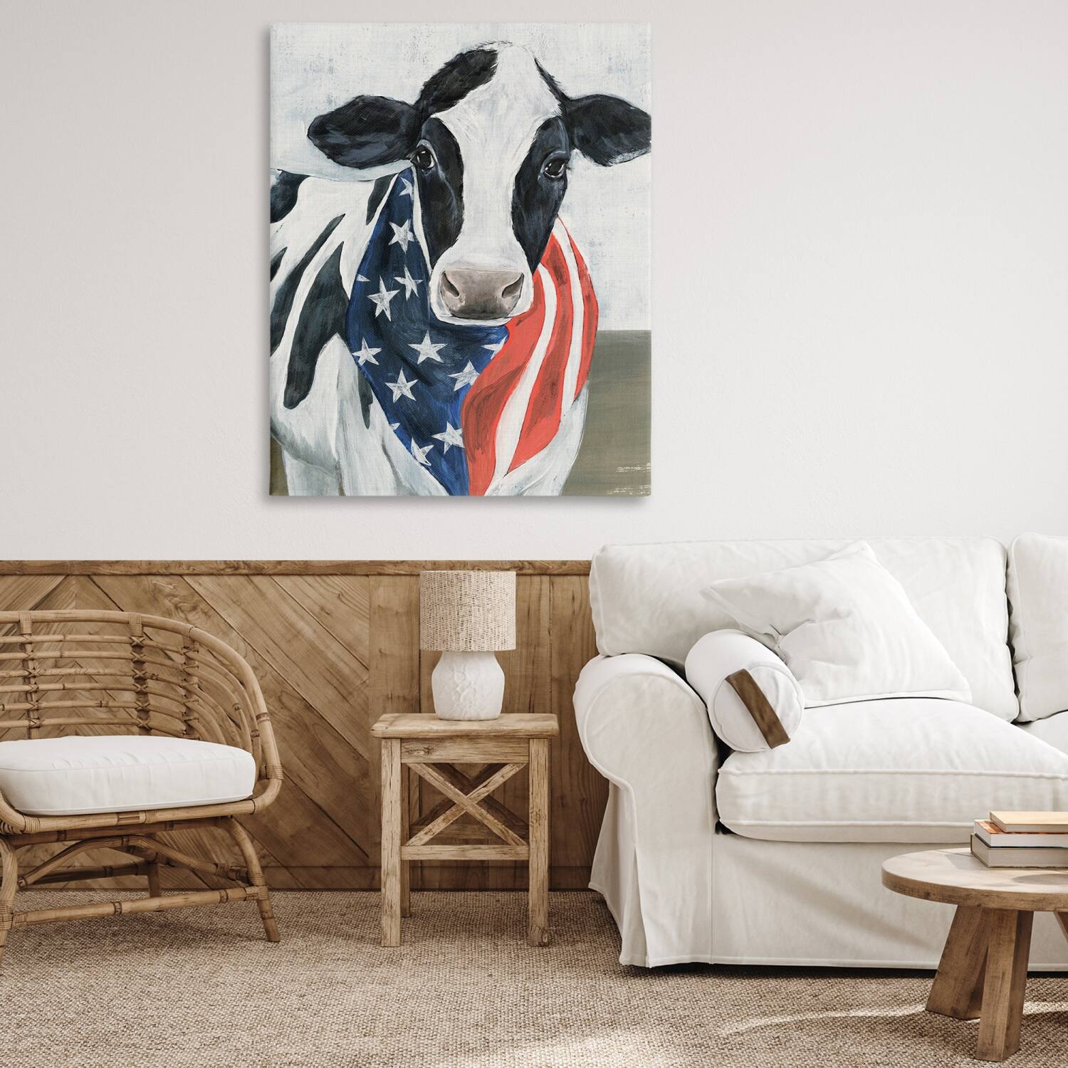 Stupell Industries Farm Cow American Flag Animal Canvas Wall Art