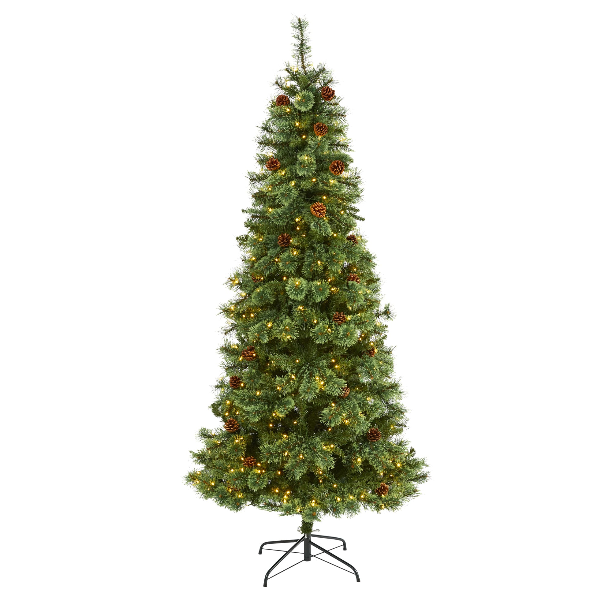 7ft. Pre-Lit White Mountain Pine & Pinecones Artificial Christmas Tree with Clear LED Lights