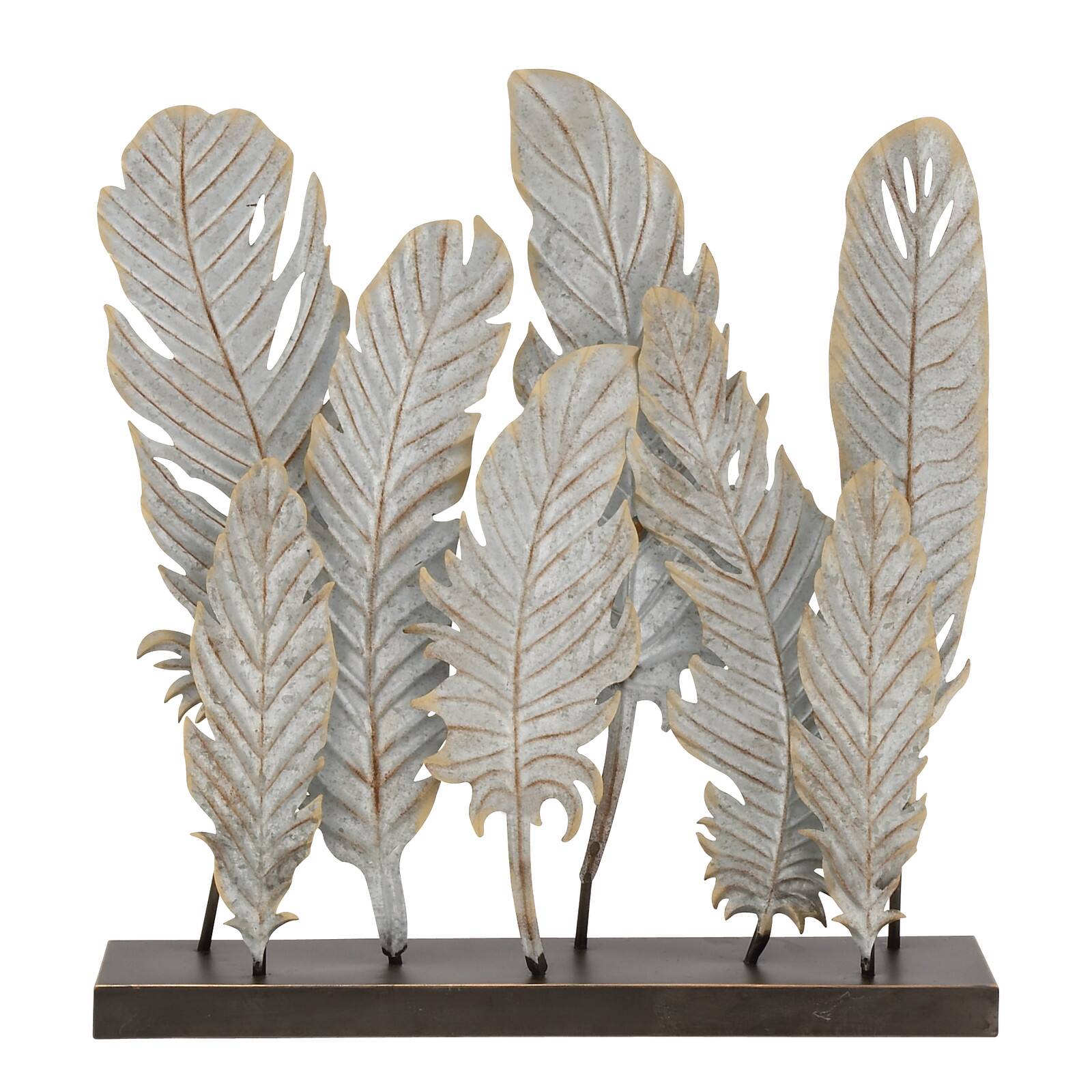 21&#x22; Gray Metal Contemporary Feather Sculpture