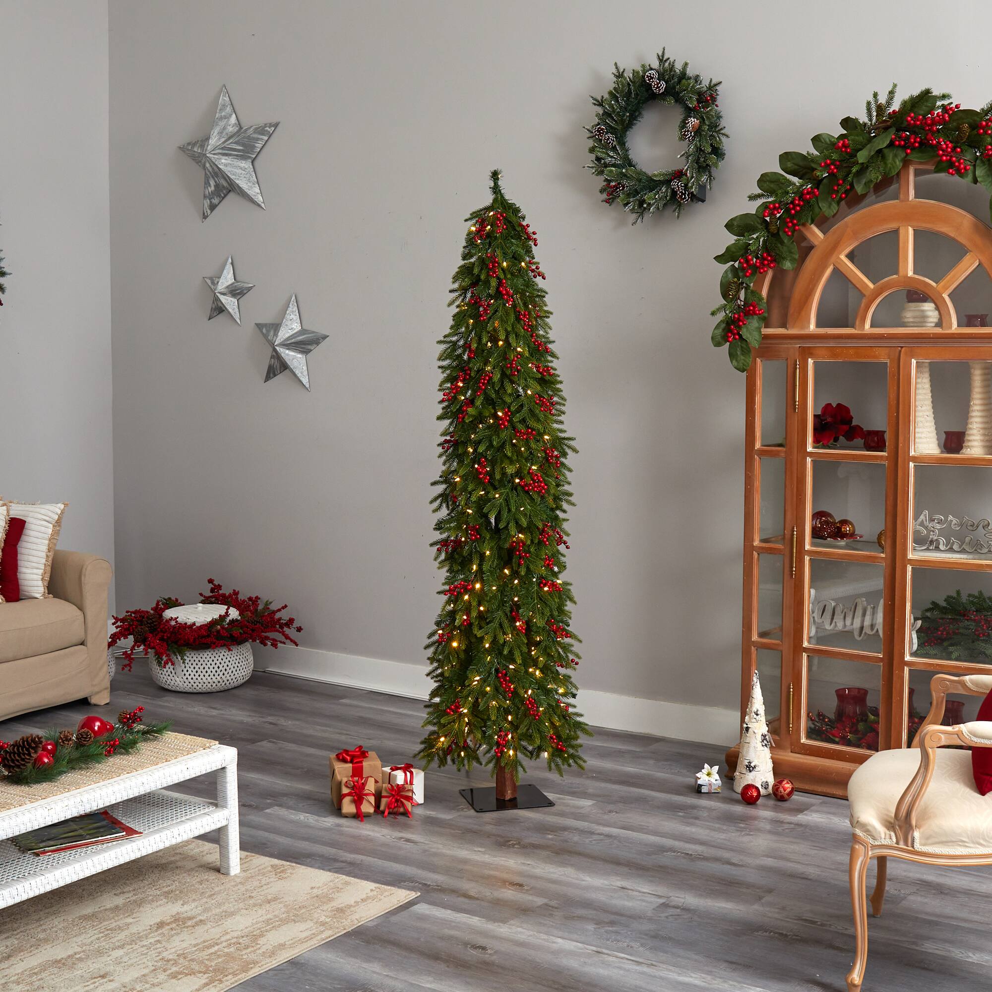 7ft. Pre-Lit Victoria Fir Artificial Christmas Tree, Multi-Color LED Lights
