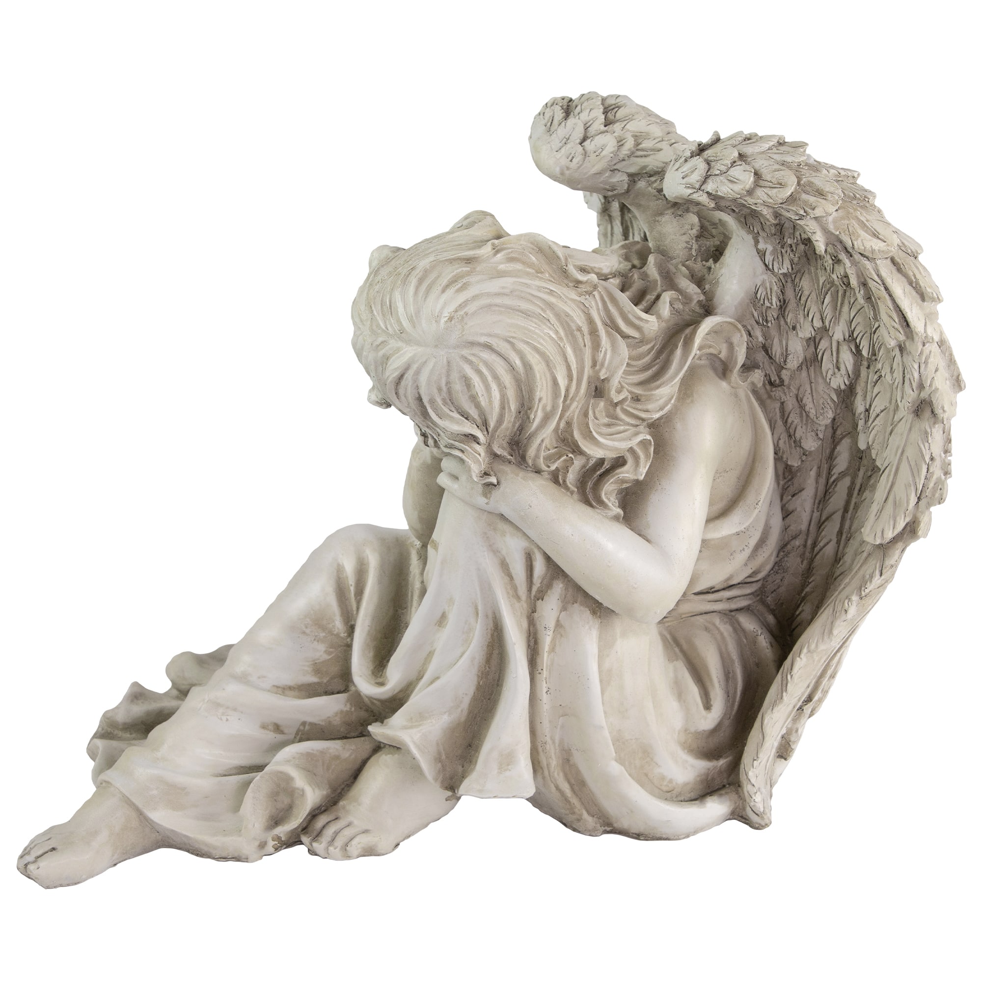 17&#x22; Gray Resting Angel Outdoor Garden Statue