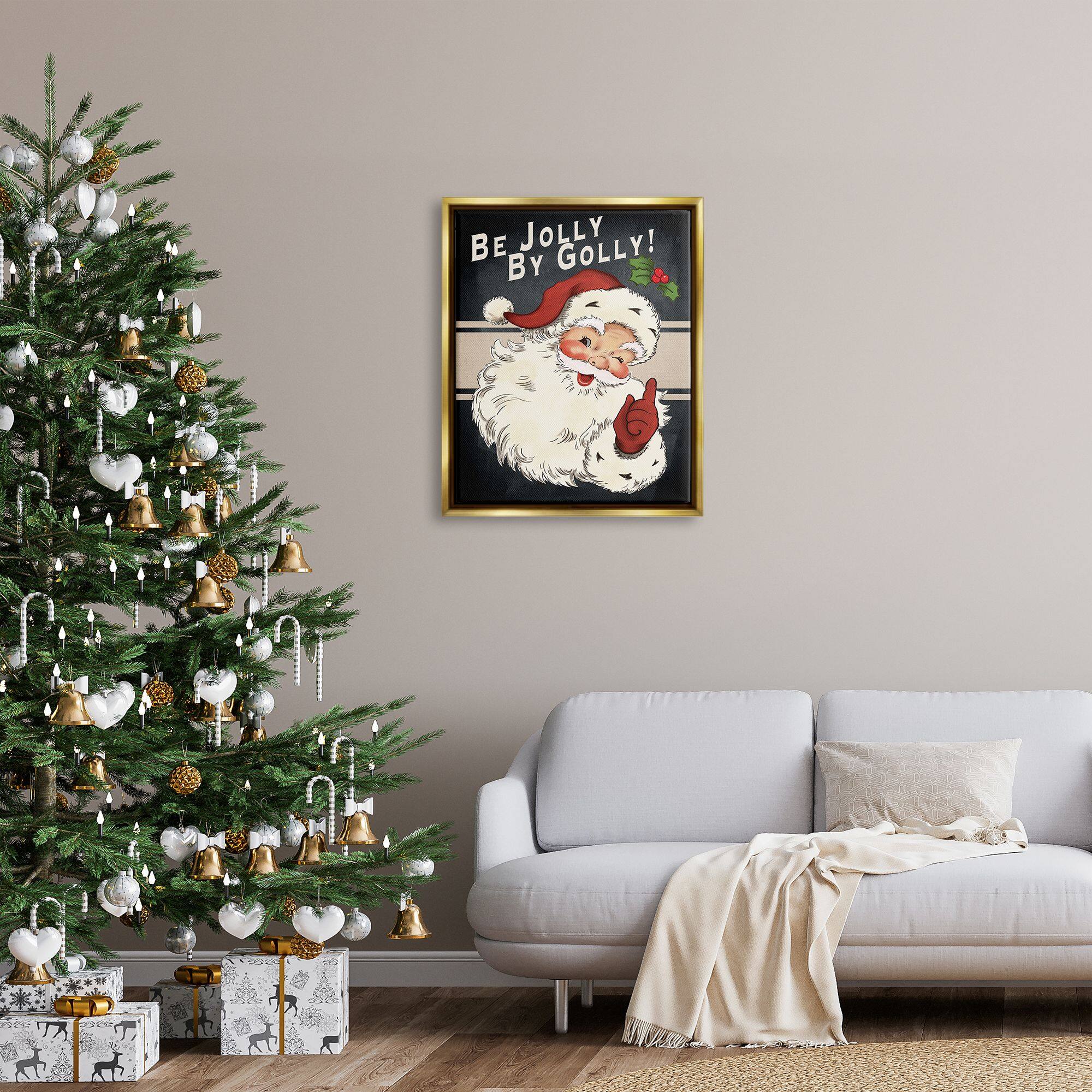Stupell Industries Be Jolly By Golly Vintage Christmas Santa Framed Floater Canvas Wall Art