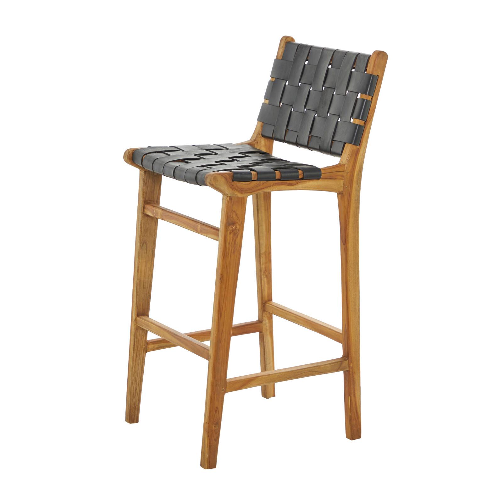 Black Teak Wood Modern Bar Stool 18" x 18" x 40"