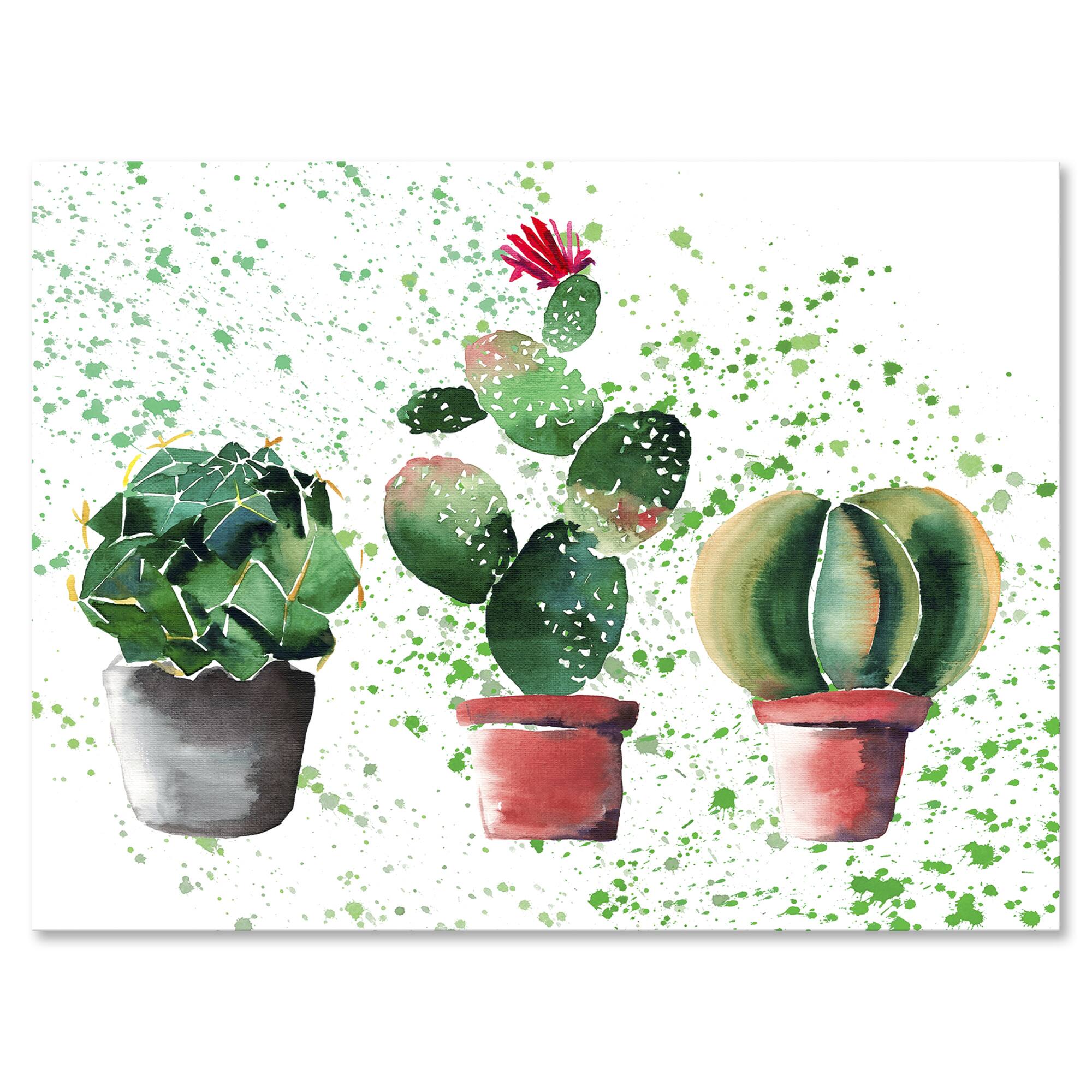 Designart - Three Cacti In Clay Pots