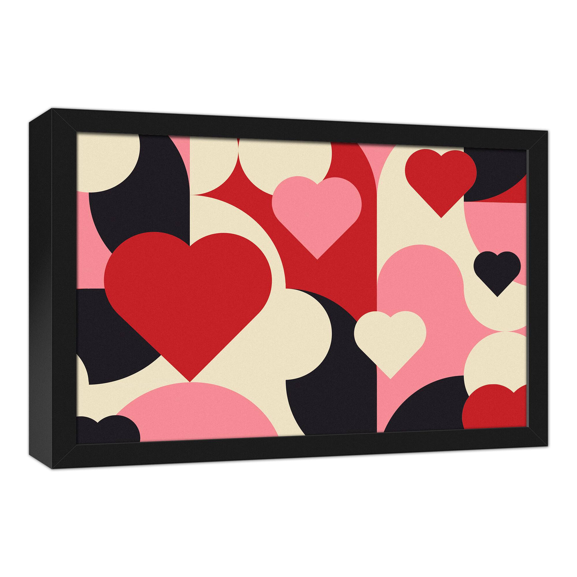 Mid Mod Heart Pattern Black Framed Canvas