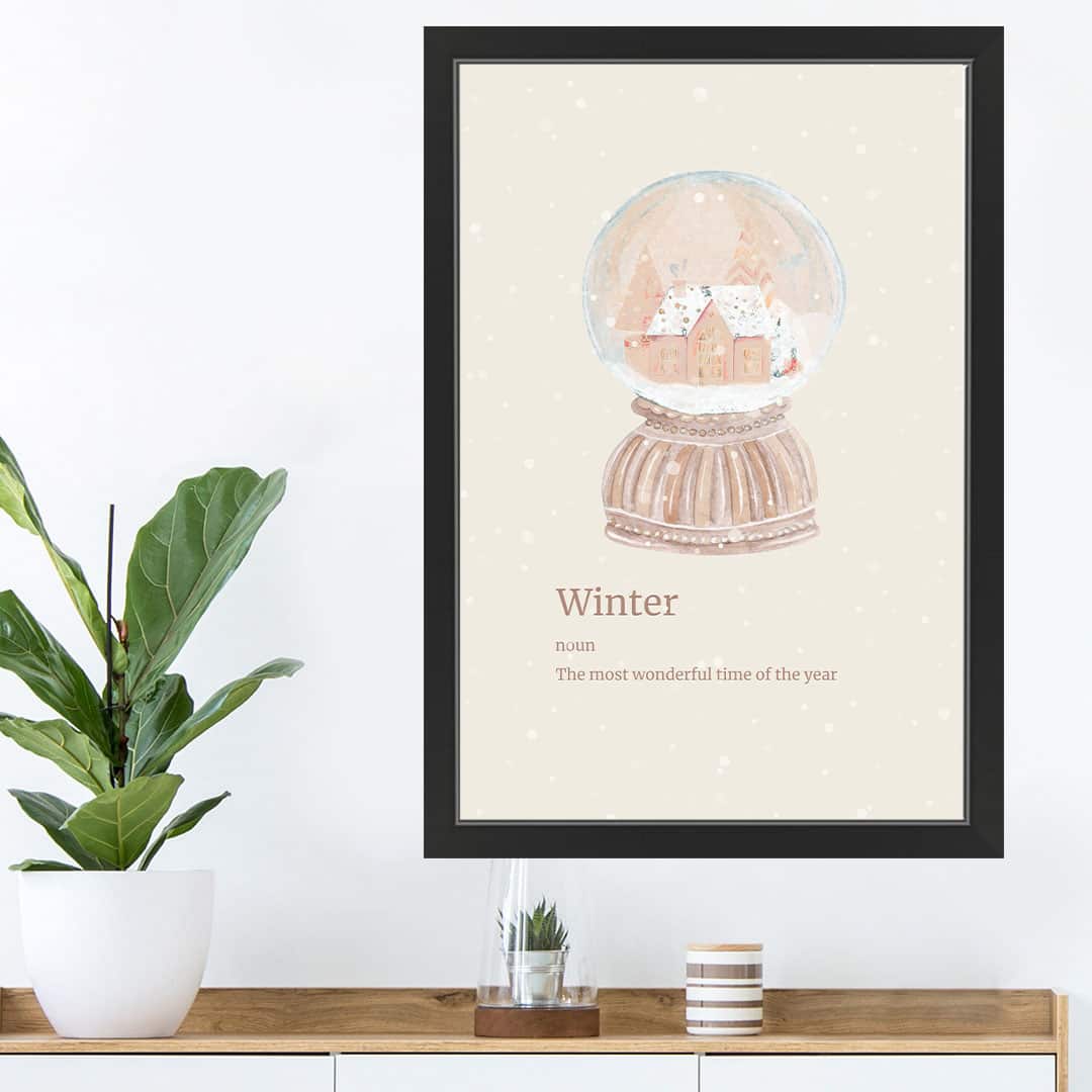 30&#x22; Snow Globe Winter Black Framed Print Wall Art