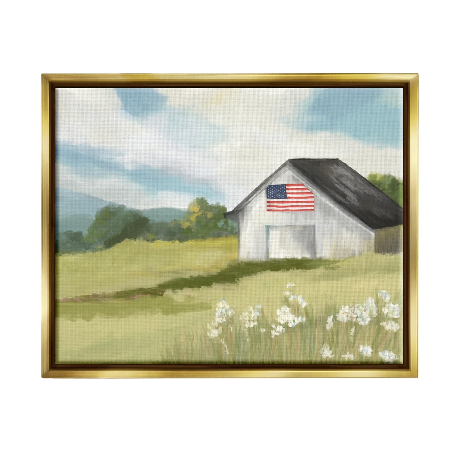 Stupell Industries American Flag on Barn Floater Framed Art