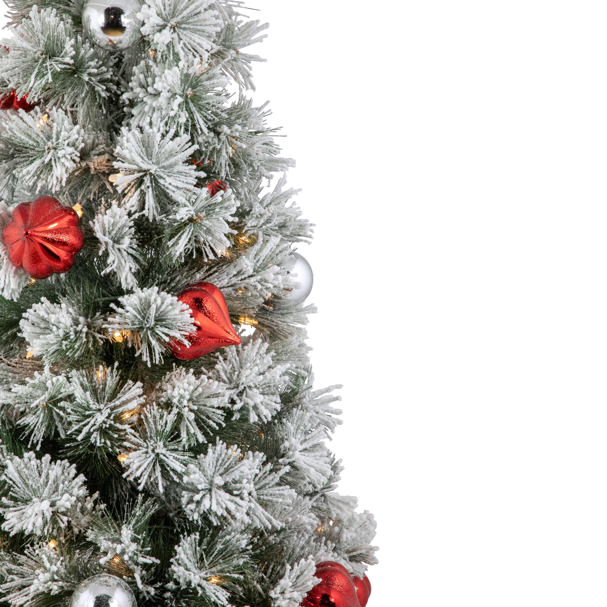 4ft. Pre-Lit Snowy Bristle Pine Flocked Artificial Christmas Tree in Silver Urn, Clear Lights