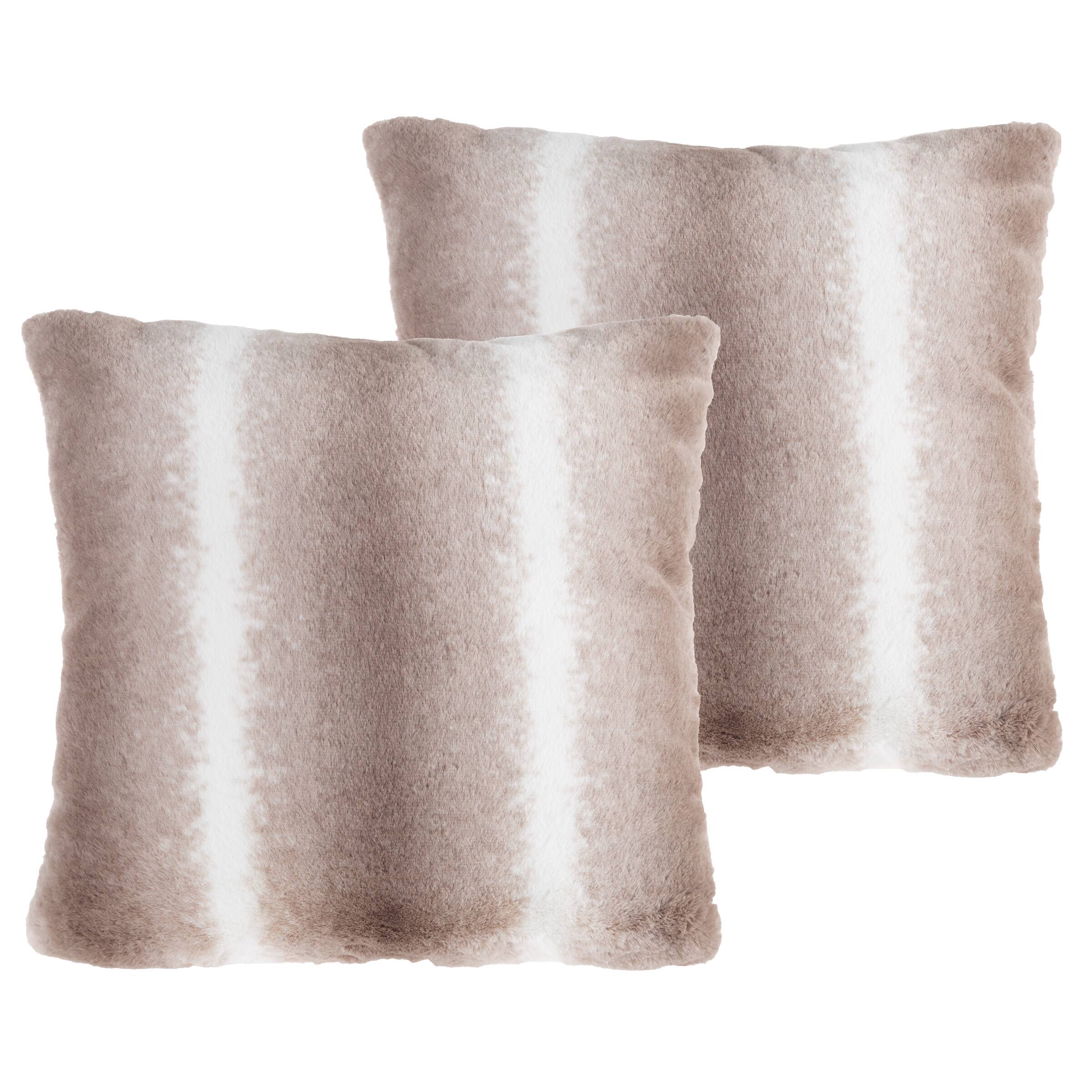 Hastings Home Gray &#x26; White Faux Rabbit Fur Pillows, 2ct.