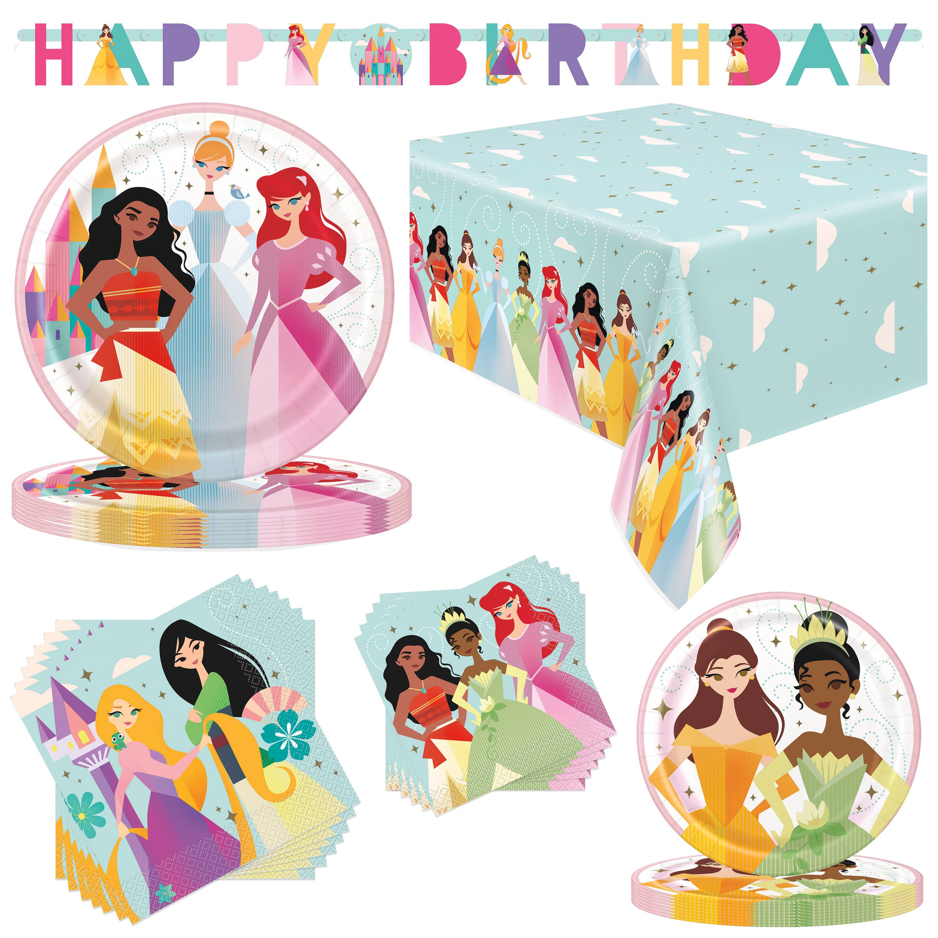 32 Pc Disney Princess Birthday Party Plate Bundle 16 Dinner and 16 Dessert Plates