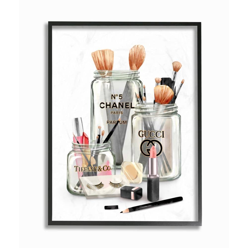 Stupell Industries Fashion Brand Makeup in Mason Jars Glam Design Framed Wall Art - 24 x 30 - Black, image size:1000x1000