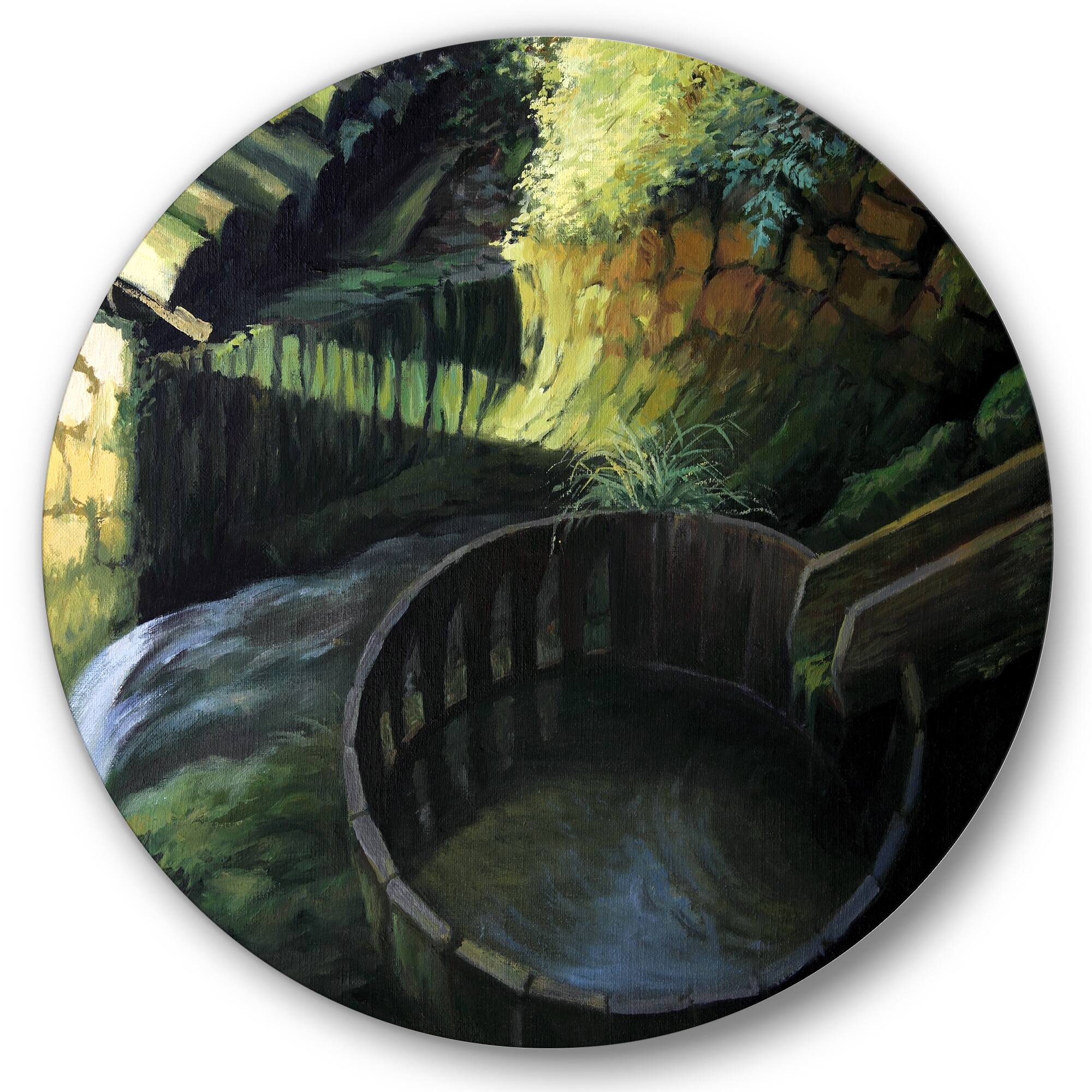 Designart - Old Watermill In Nature Landscape - Lake House Metal Circle Wall Art