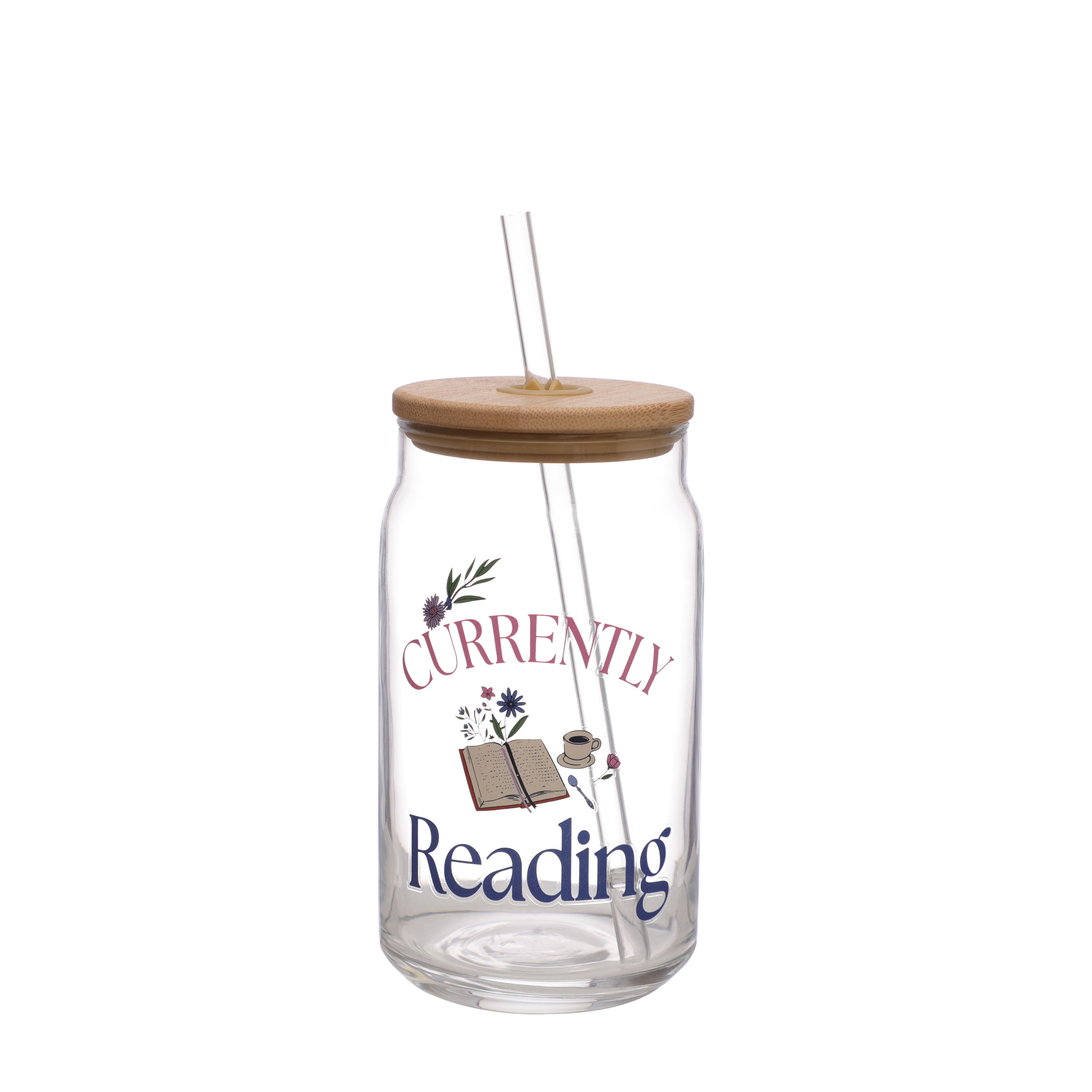 15.2oz. Currently Reading Glass with Bamboo Lid & Straw by Ashland®