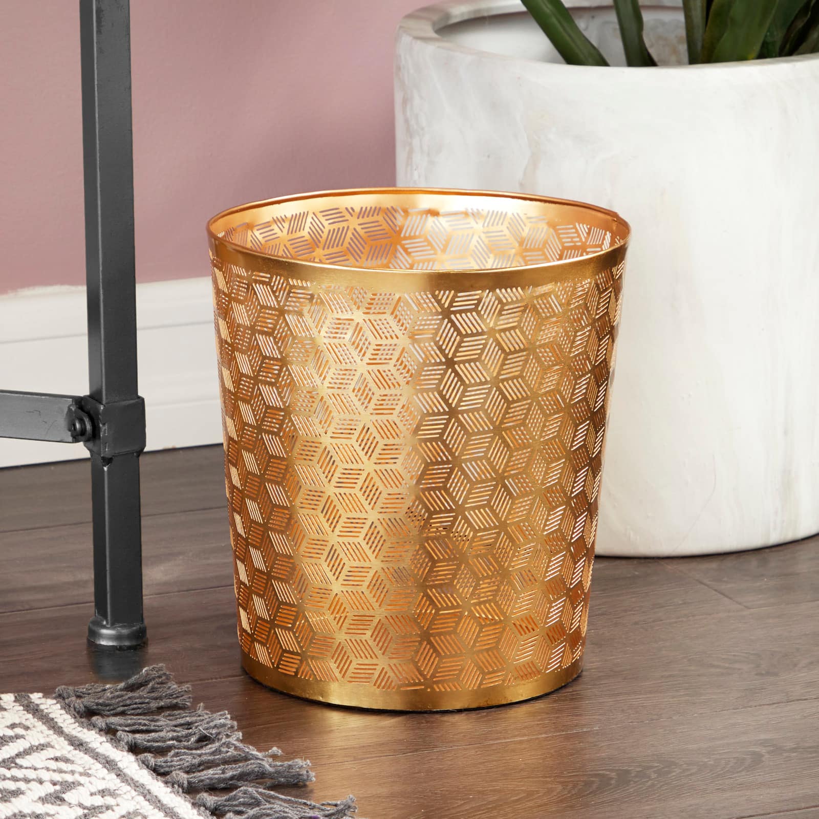 CosmoLiving by Cosmopolitan 10" Geometric Gold Glam Small Waste Bin