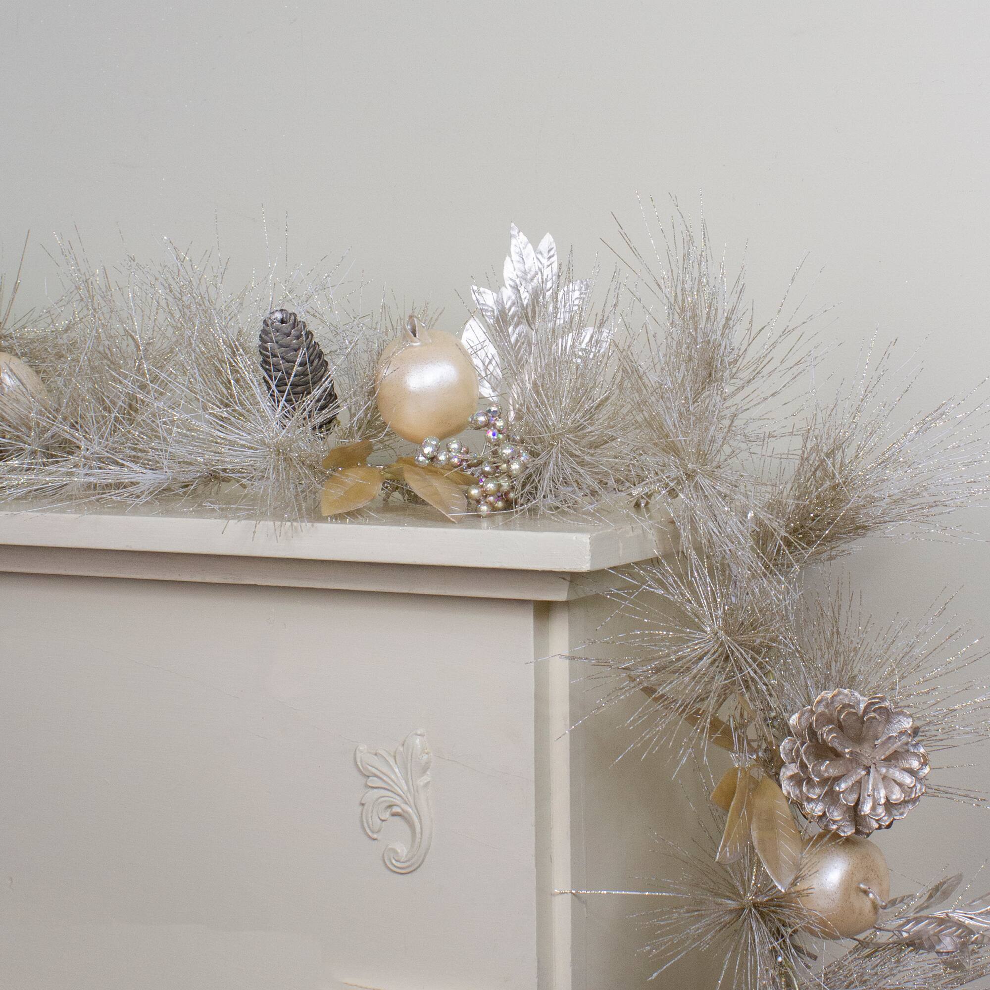Glitter Pomegranate Apples &#x26; Pine Cones Garland, Unlit