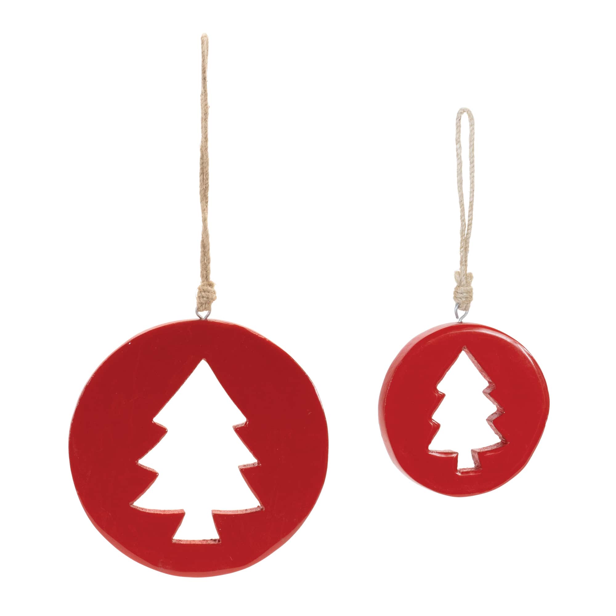 Red Wood Pine Tree Cut-Out Ornaments Set