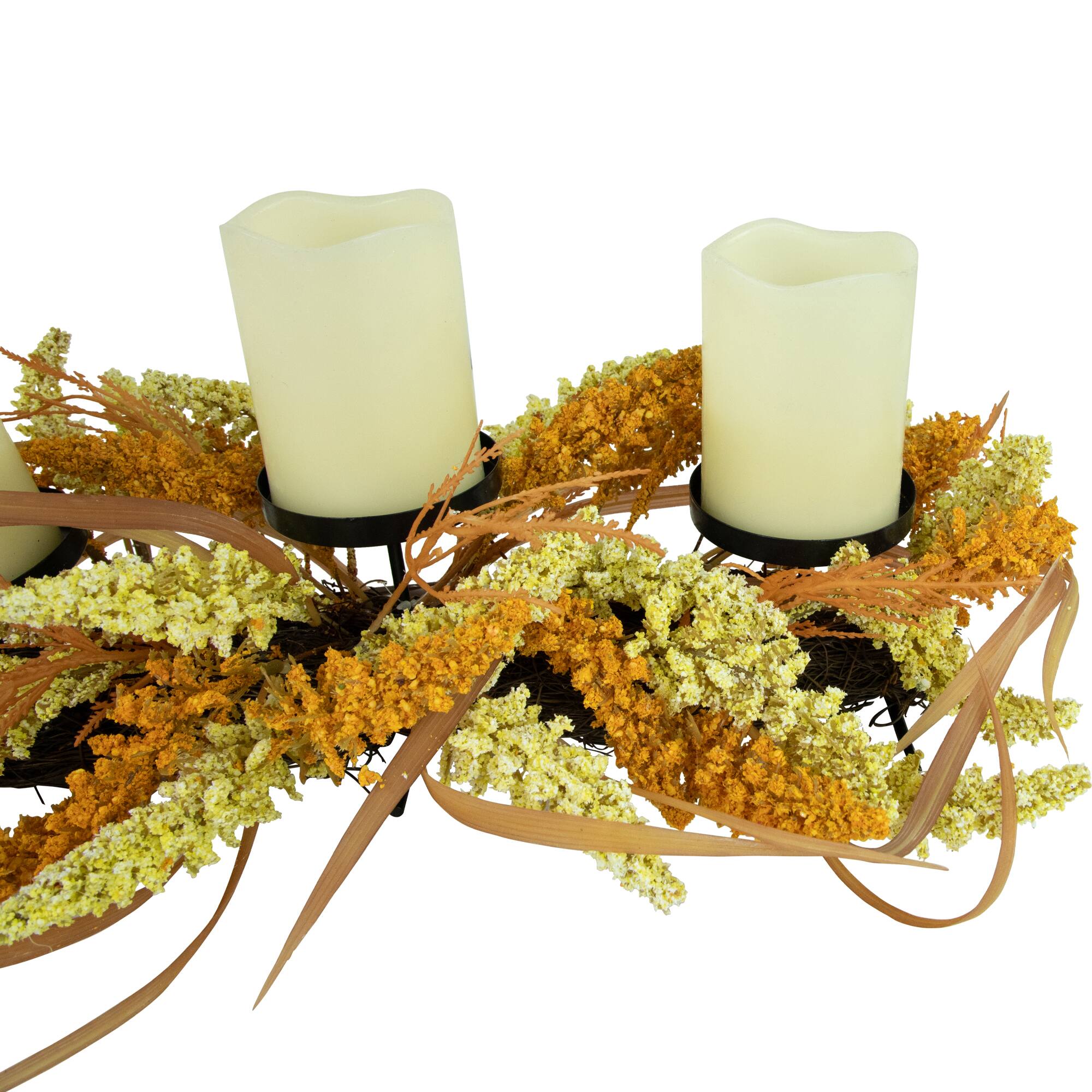 22" Autumn Harvest Triple Candle Holder with Artificial Fall Foliage