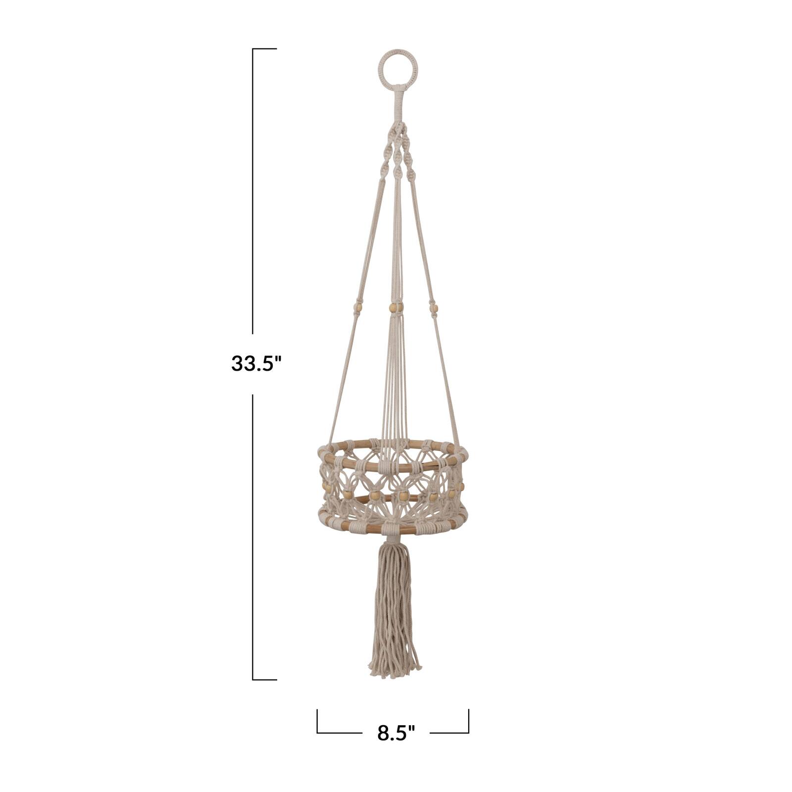Hello Honey® 33.5" Natural Handwoven Cotton Macramé & Rattan Plant Hanger with Wood Beads