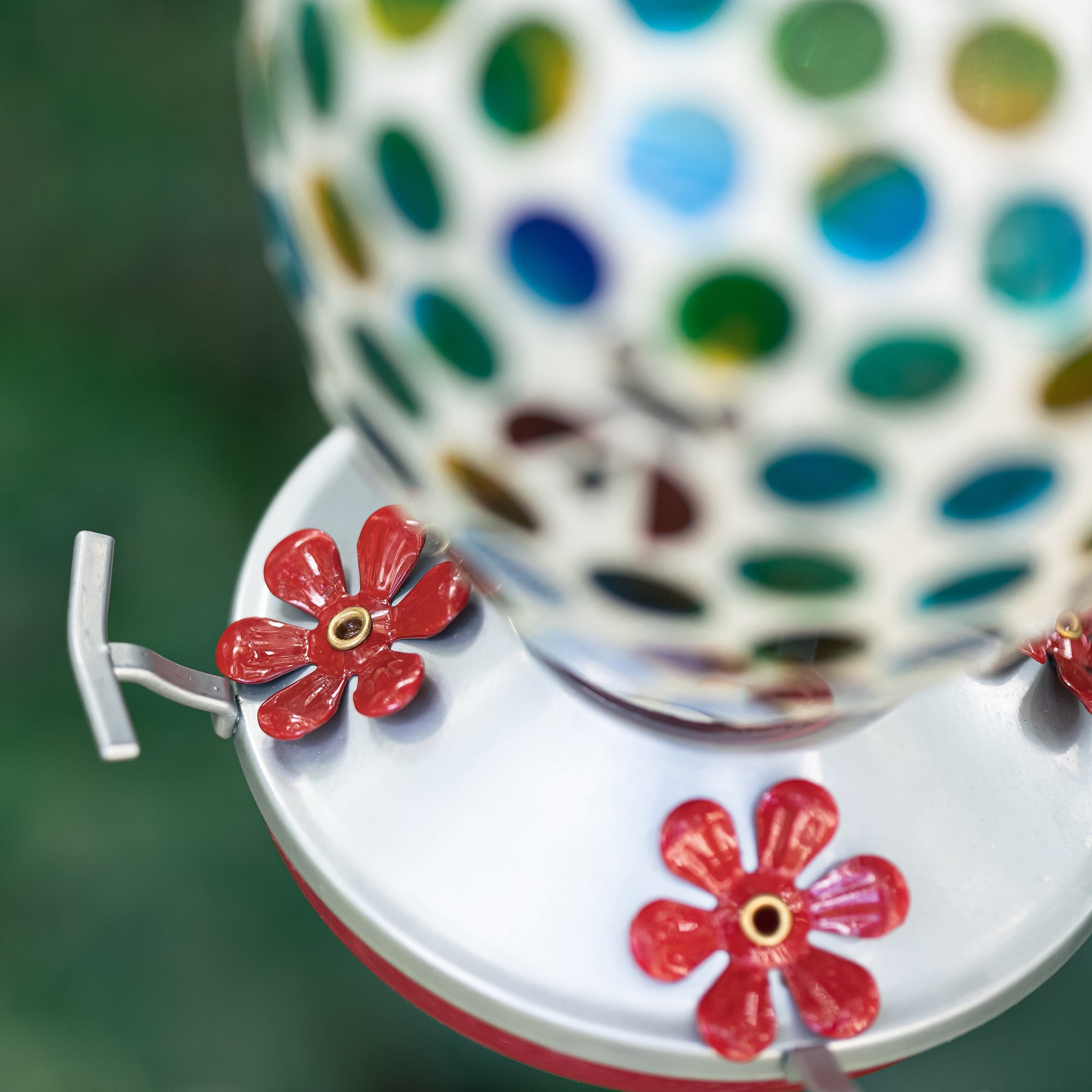 Glitzhome® 8.25" Blue & Green Dots & Ladybugs Glass Hanging Bird Feeder