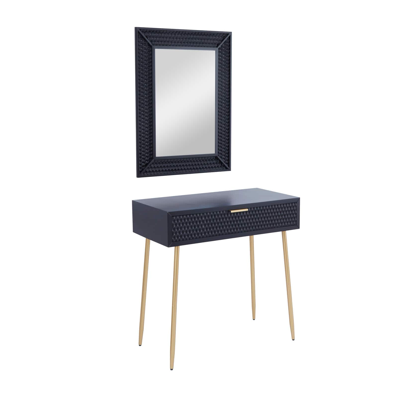 Set of 2&#x22; Black Wood Contemporary Console Table with Mirror, 31&#x22; x 31&#x22; x 16&#x22;