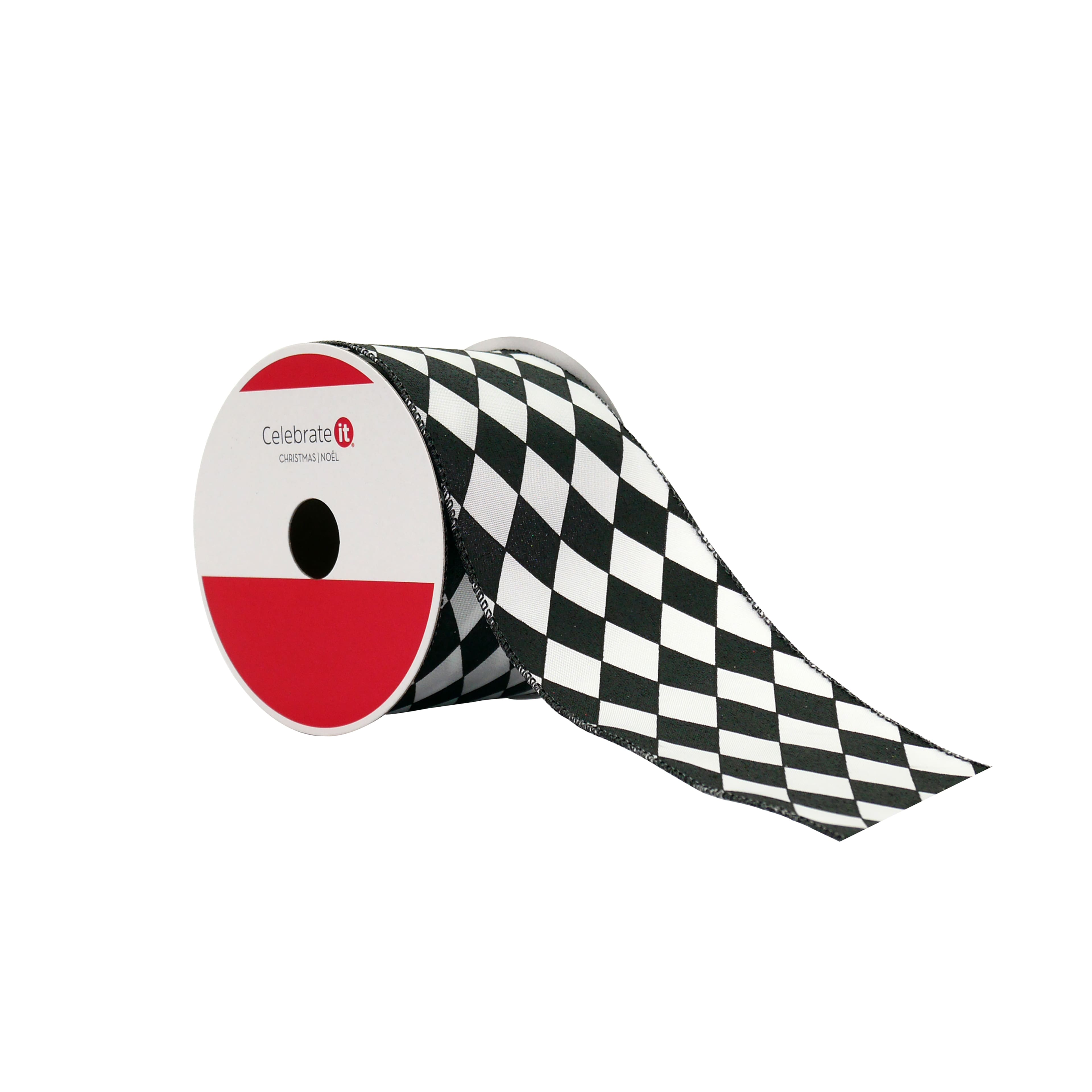 2.5&#x22; x 20ft. Black &#x26; White Diamond Wired Taffeta Ribbon by Celebrate It&#xAE;