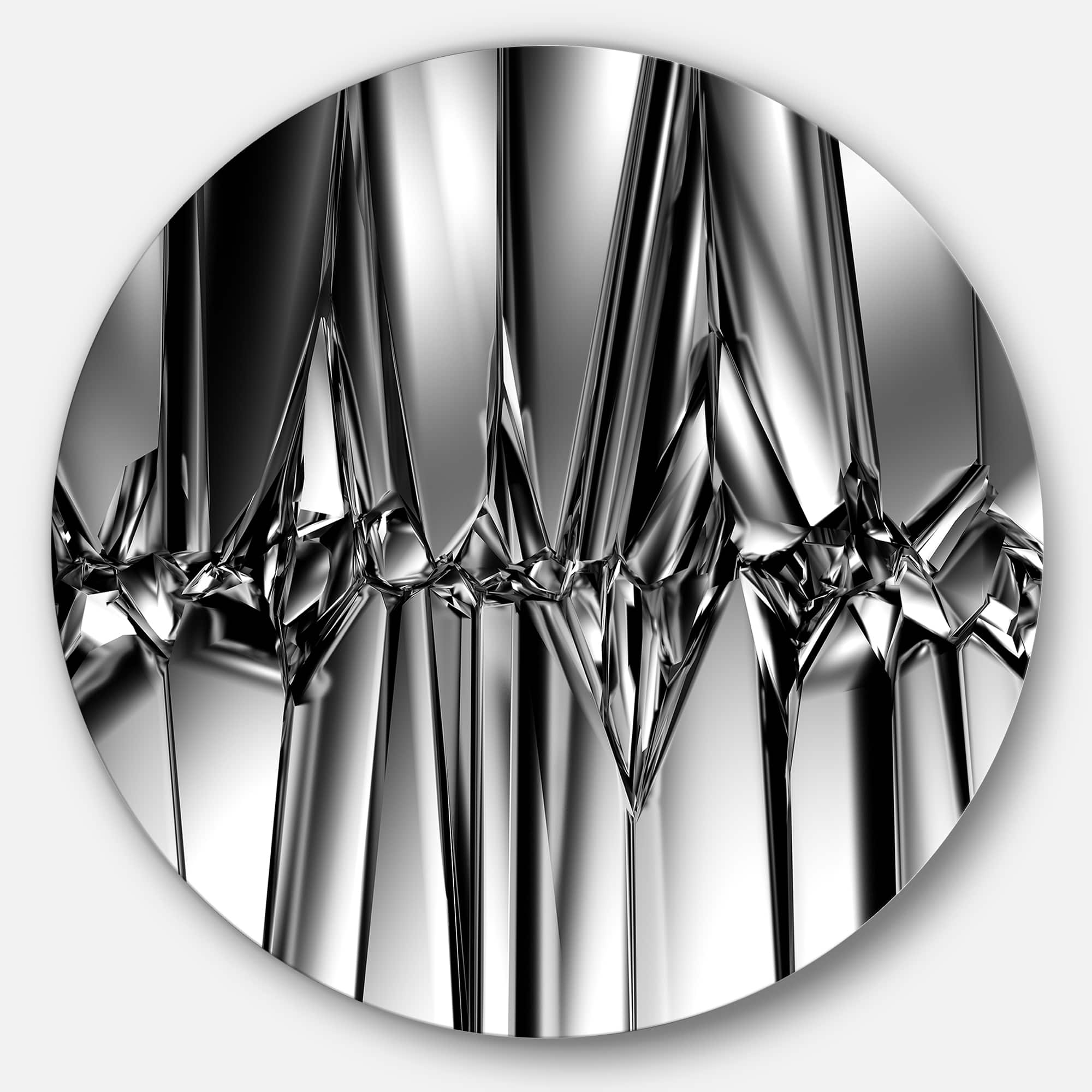 Designart - Black White Crystal Background&#x27; Abstract Round Circle Metal Wall Art