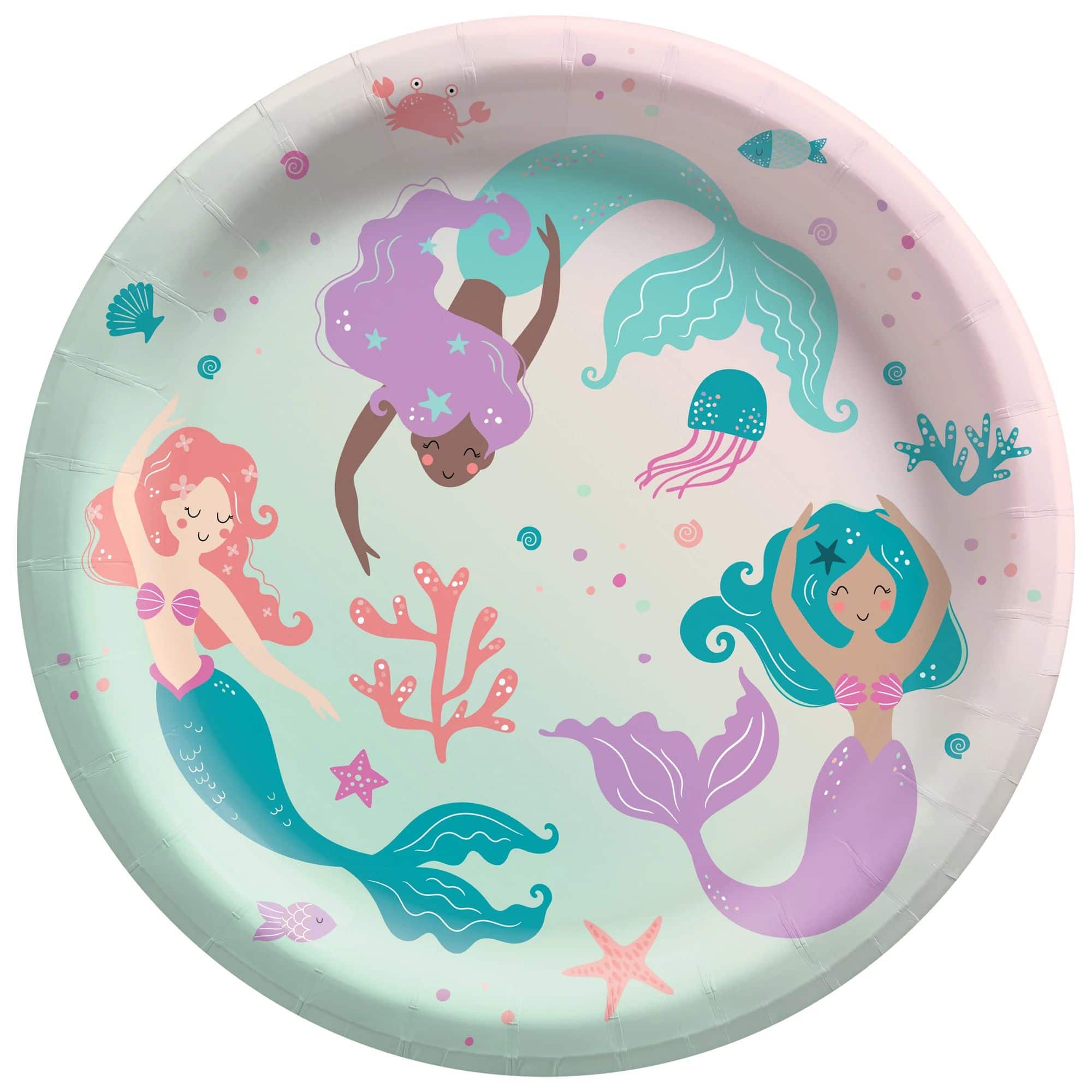 8.5" Pink & Blue Mermaid Paper Plates, 8ct.
