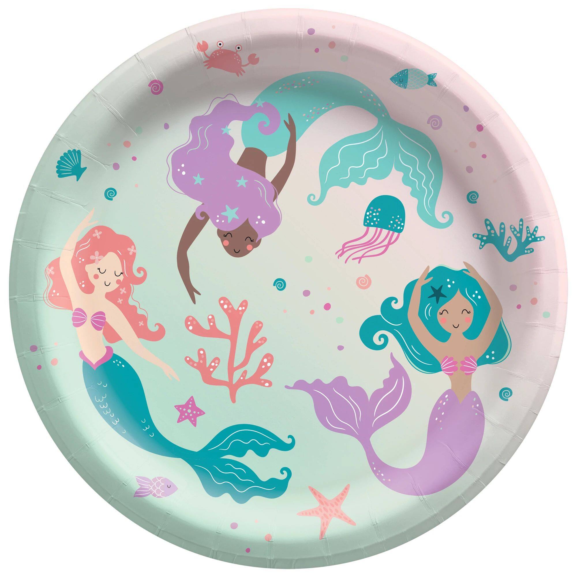 8.5" Pink & Blue Mermaid Paper Plates, 8ct.