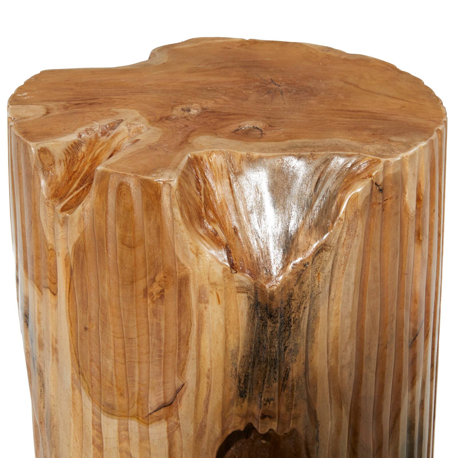 12&#x22; Brown Teak Wood Contemporary Stool