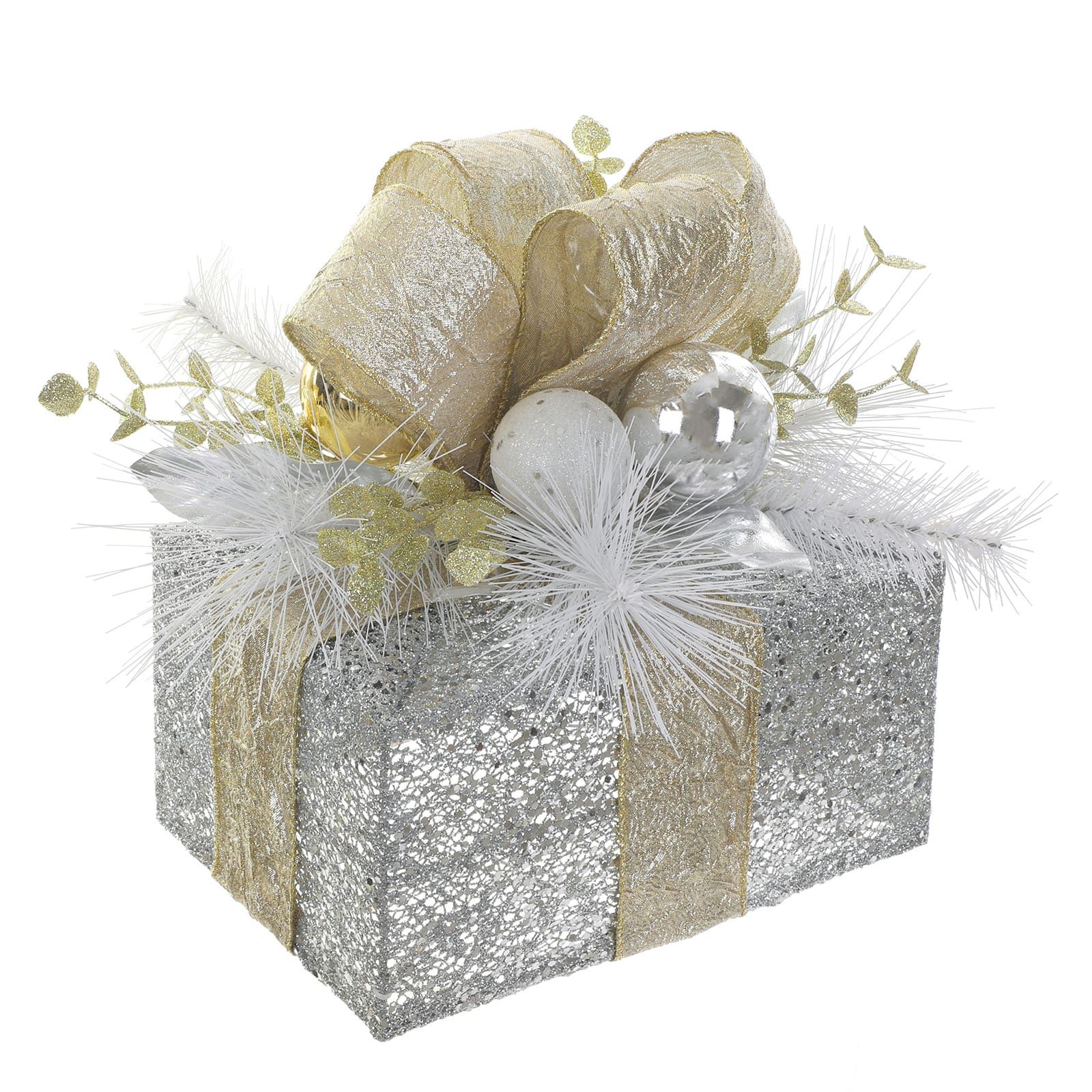 11 LED Silver & Champagne Gift Box with Pine by Ashland®